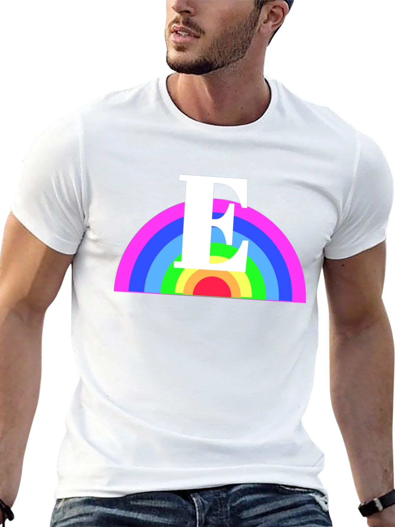 Rainbow Initial E T-Shirt - Black Graphic Tee