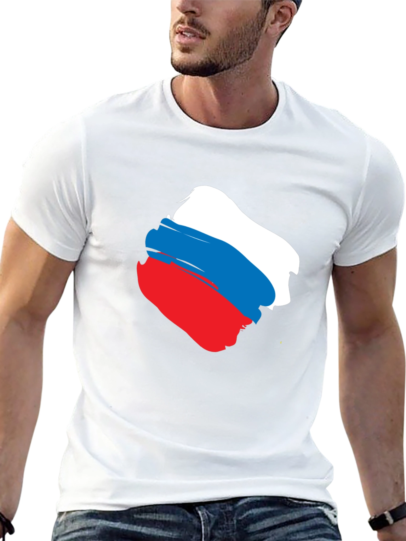 Russian Flag Brushstroke Graphic Tee - Black
