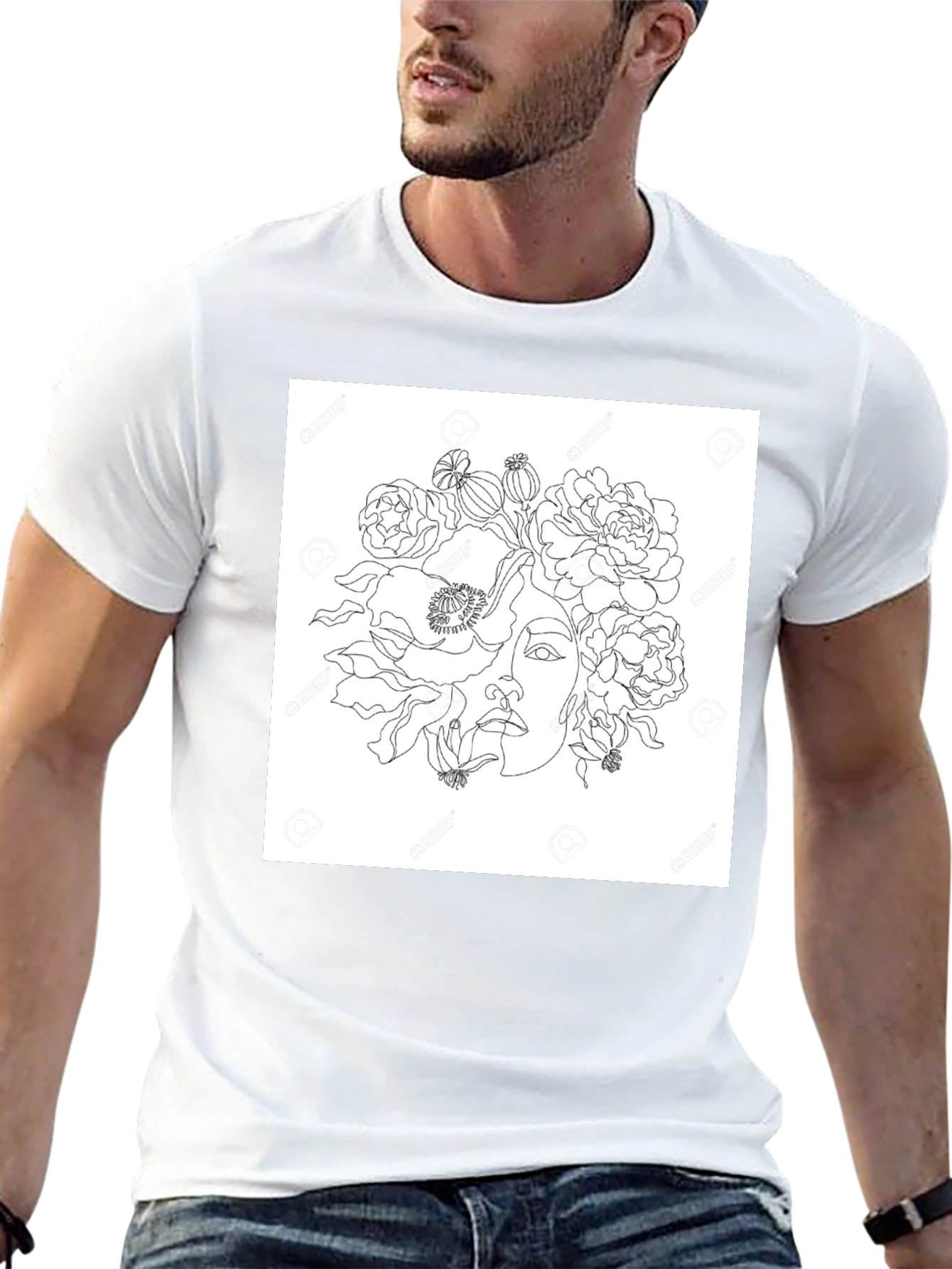 Floral Line Art Graphic T-Shirt