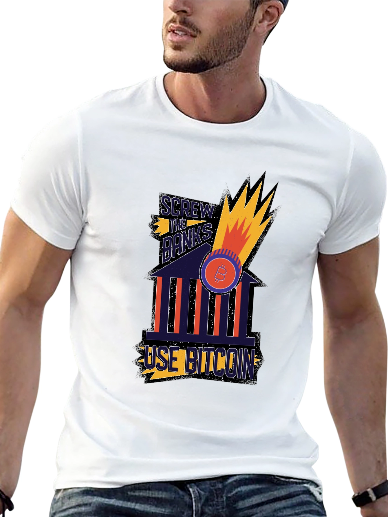 Screw The Banks Use Bitcoin Graphic T-Shirt