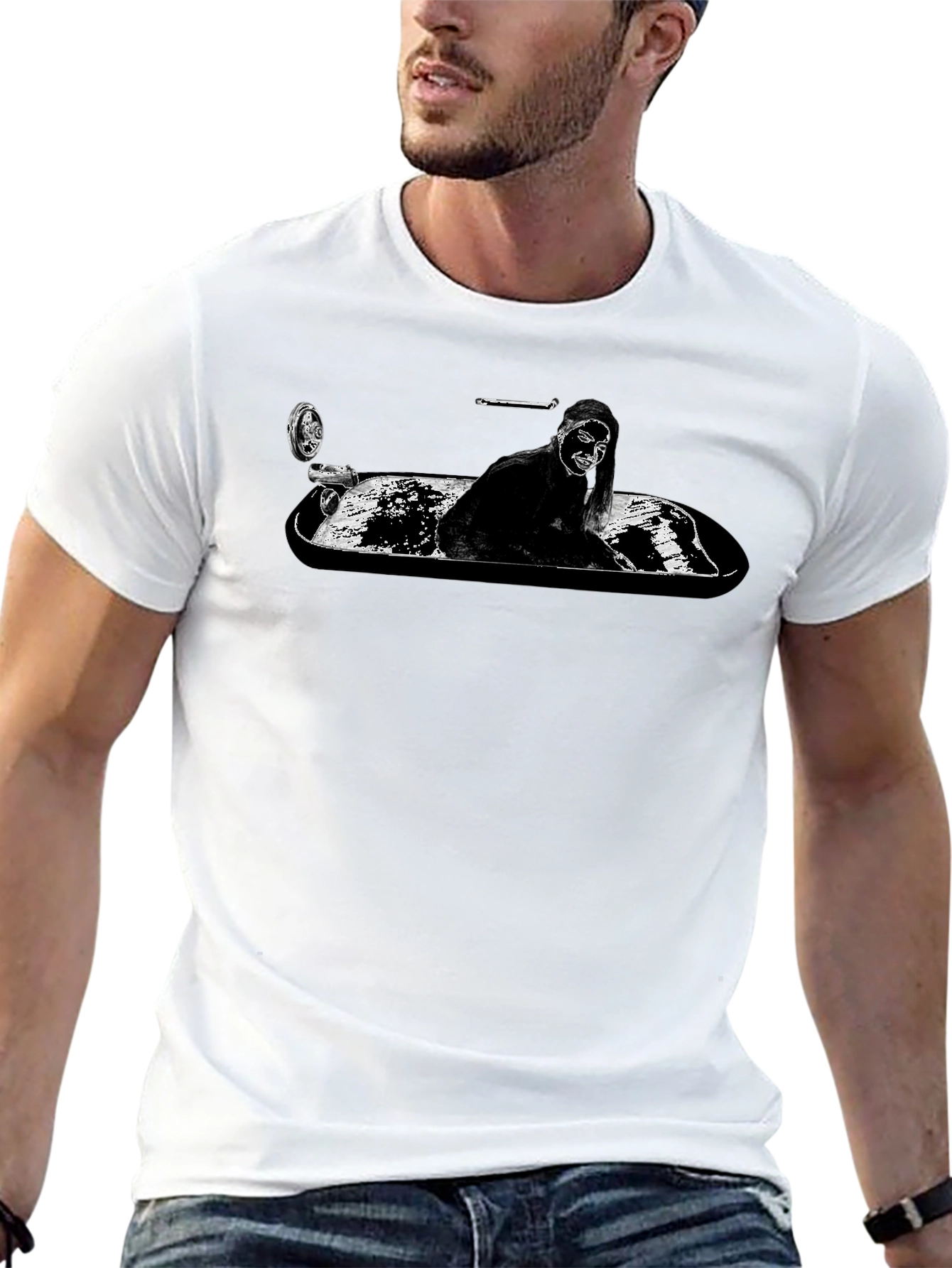Monochrome T-Shirt - Woman in Tub Graphic Tee