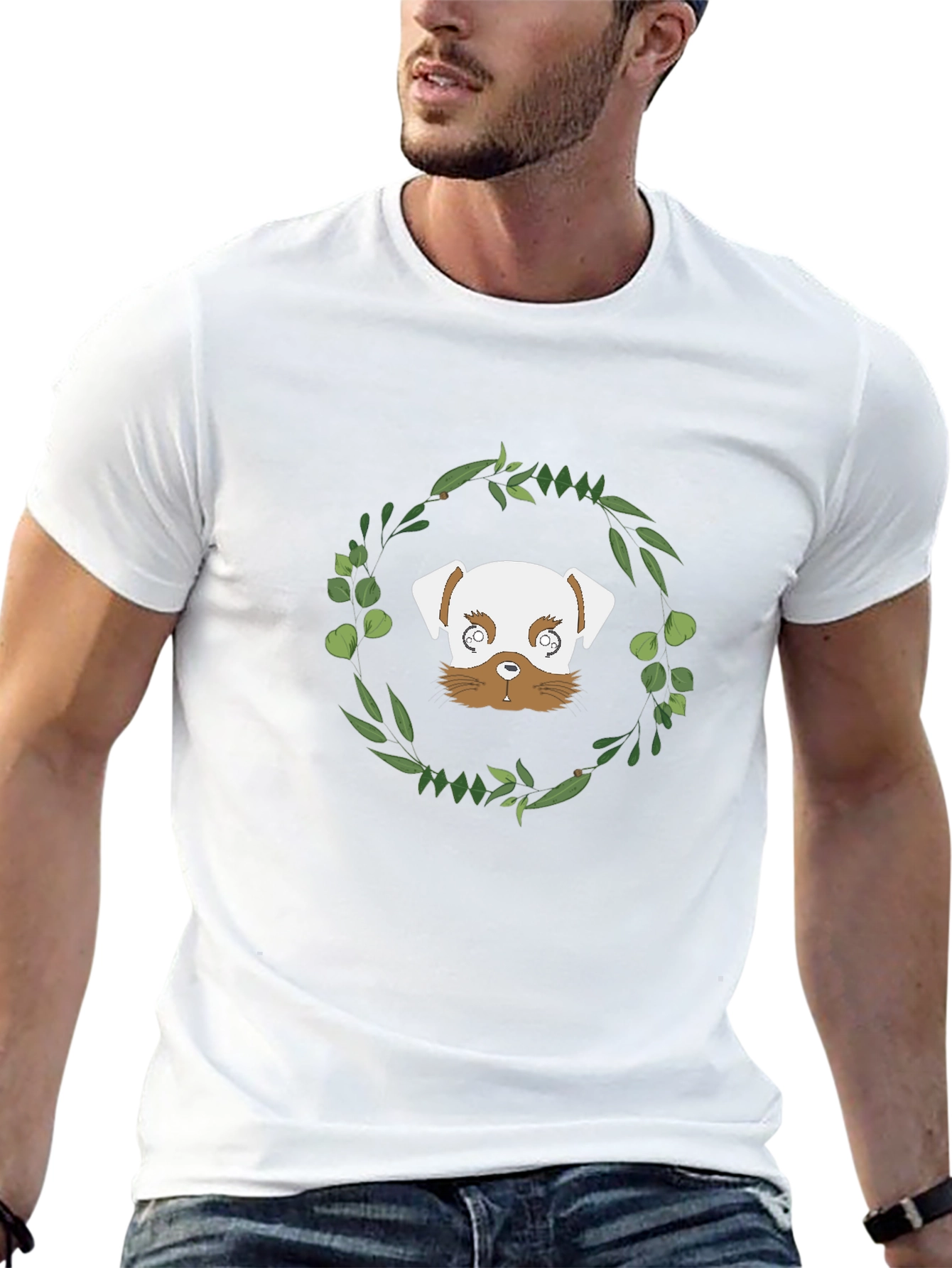 Dog & Wreath Graphic Black T-Shirt