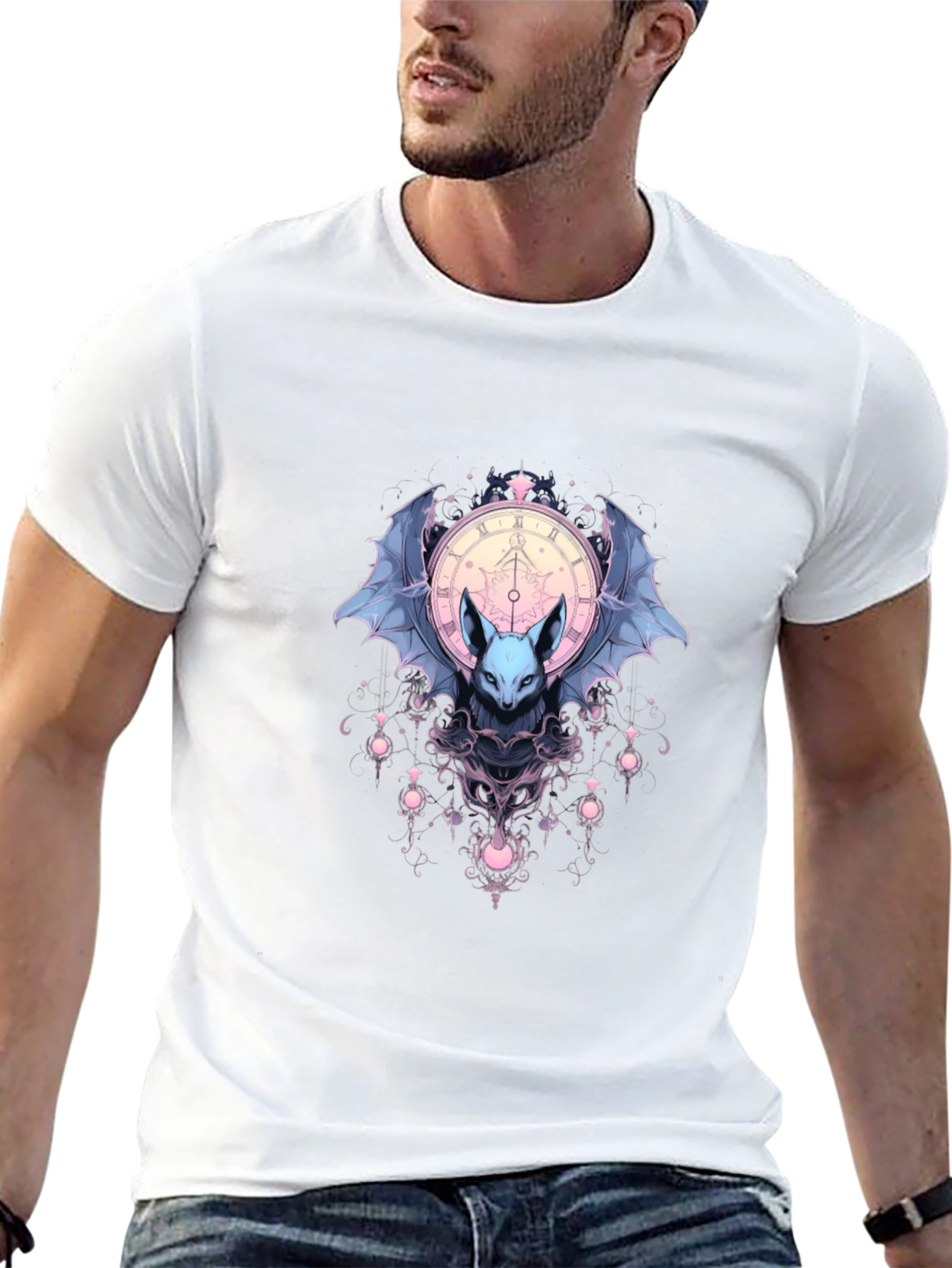 Bat & Clock Graphic Black T-Shirt