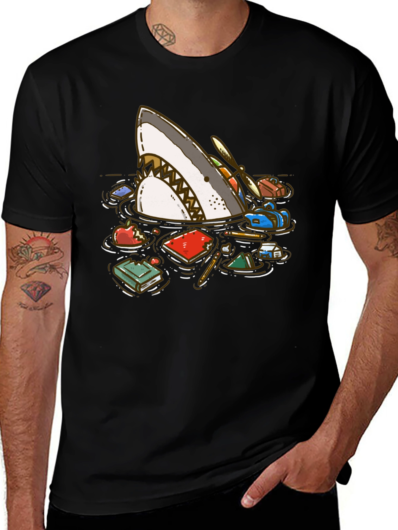 Shark Attack T-Shirt - Black Cotton Blend