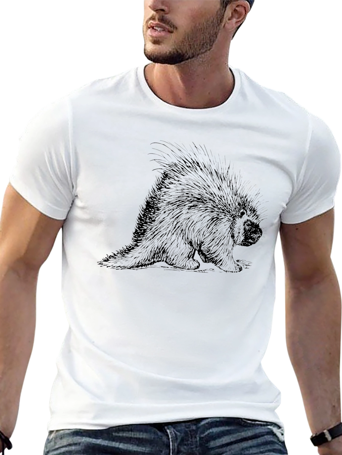 Porcupine Graphic Tee - Unisex Black Cotton T-Shirt