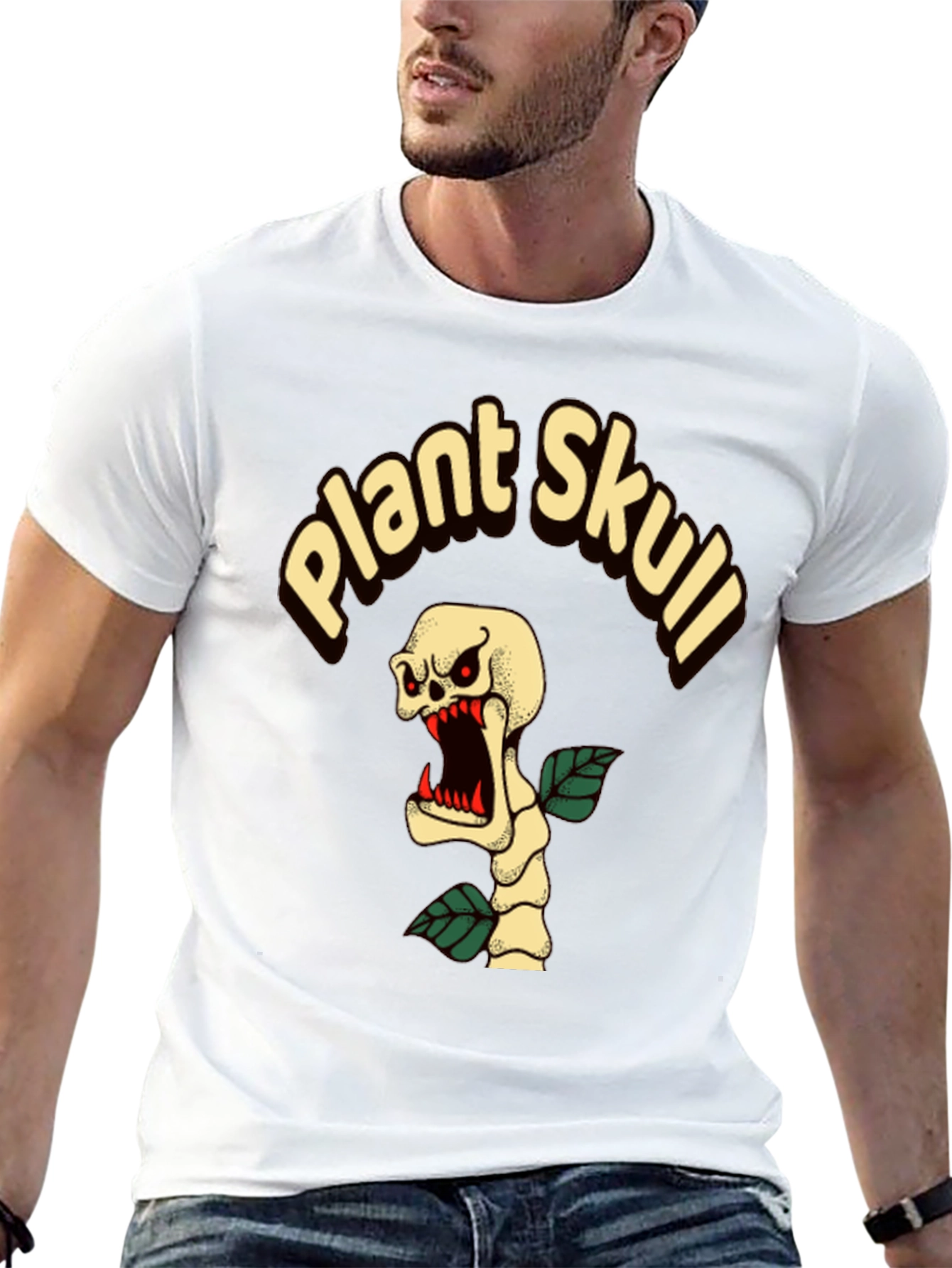 Plant Skull Graphic T-Shirt - Black Cotton Tee