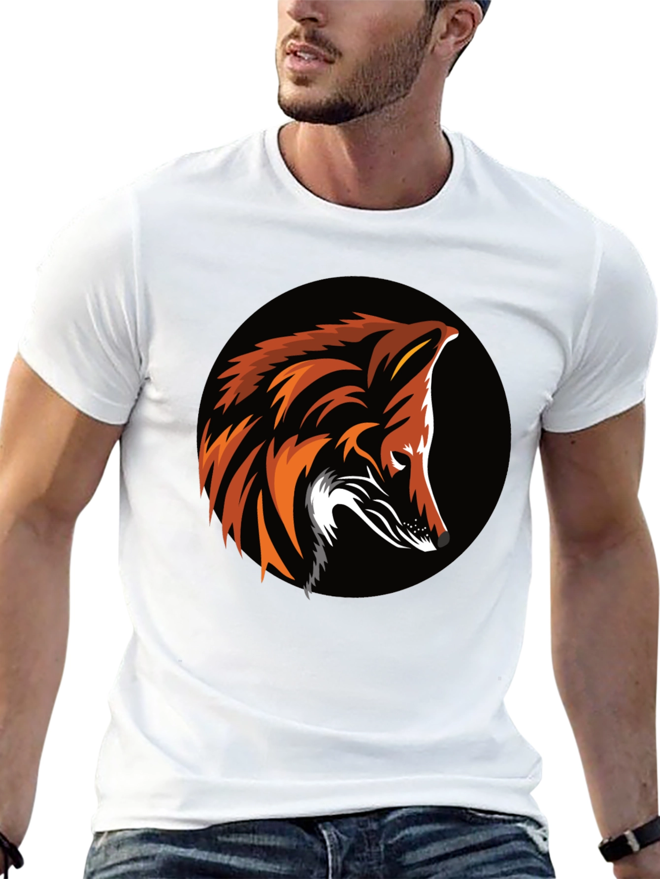 Stylish Black T-Shirt with Bold Fox Design