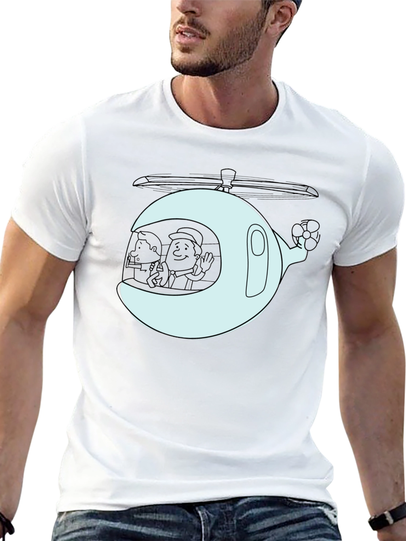 Cartoon Helicopter Graphic T-Shirt