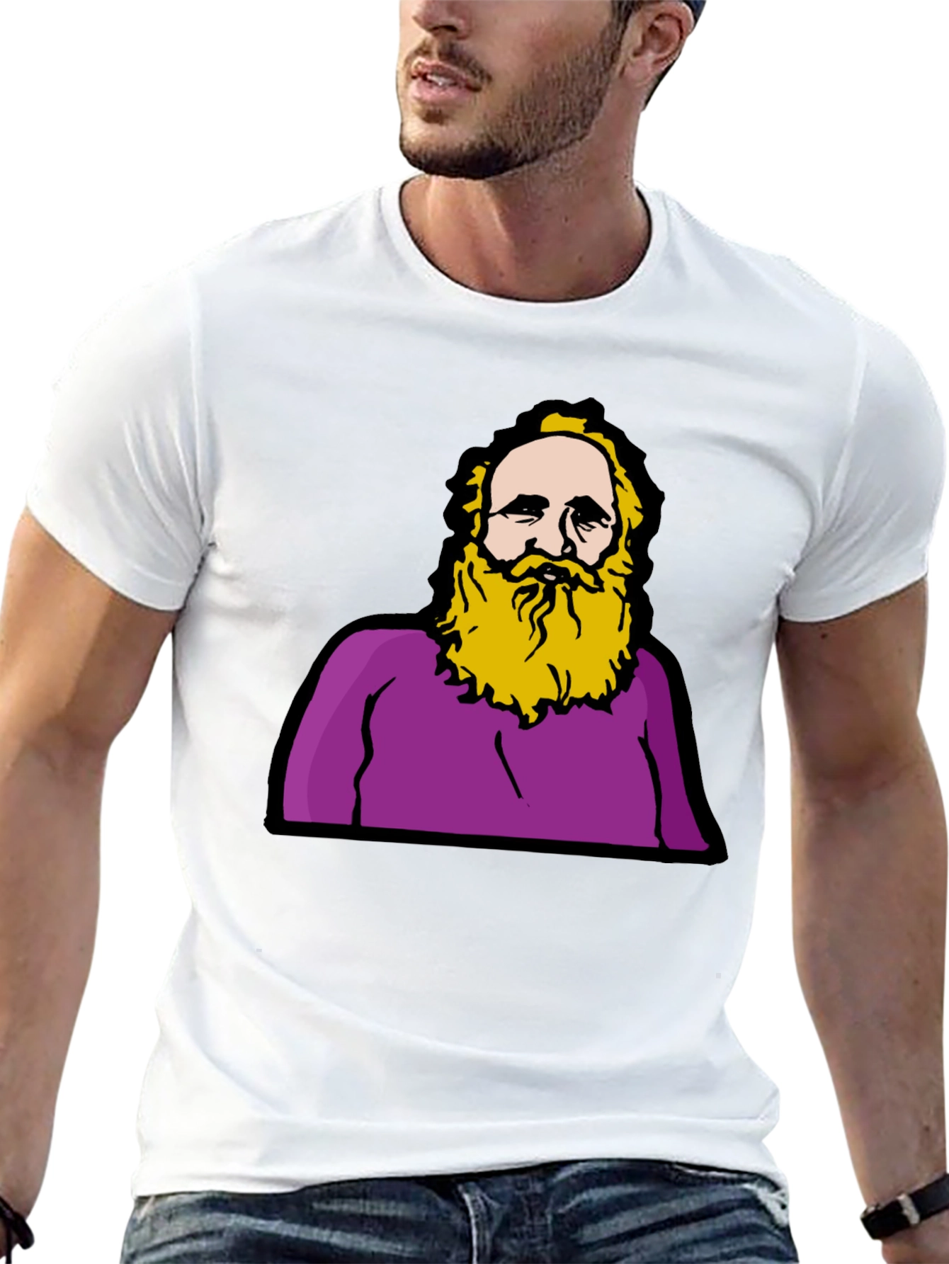 Funny Cartoon Mans Portrait Black T-Shirt