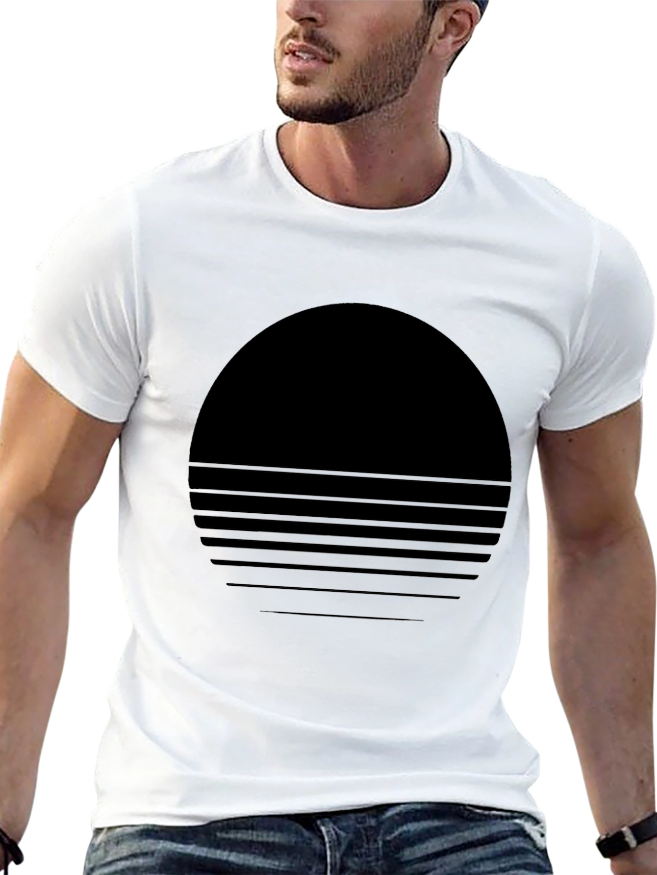 Retro Sunset Graphic Tee - Soft Black Cotton
