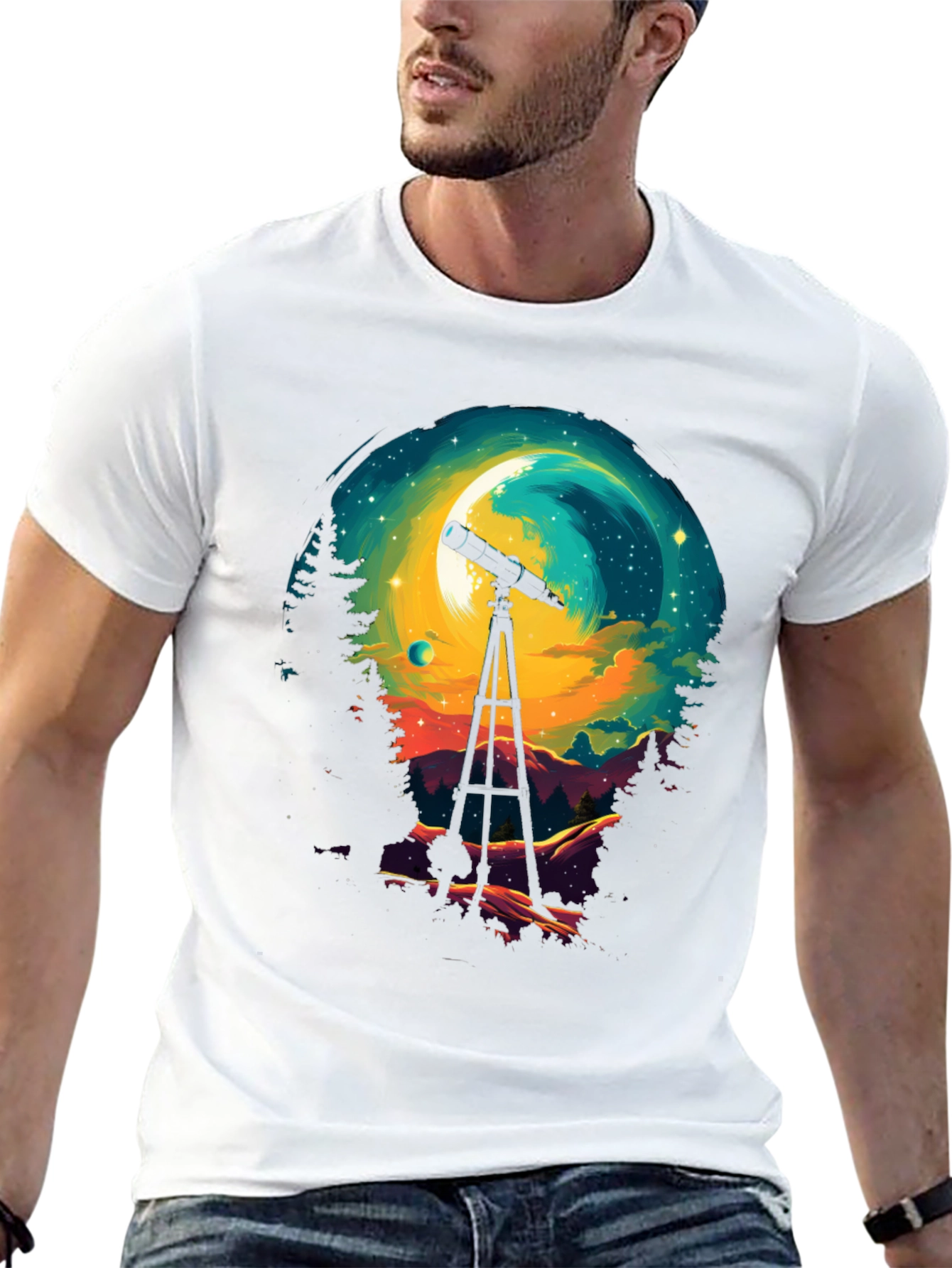 Astronomy Night Sky Telescope Graphic T-Shirt