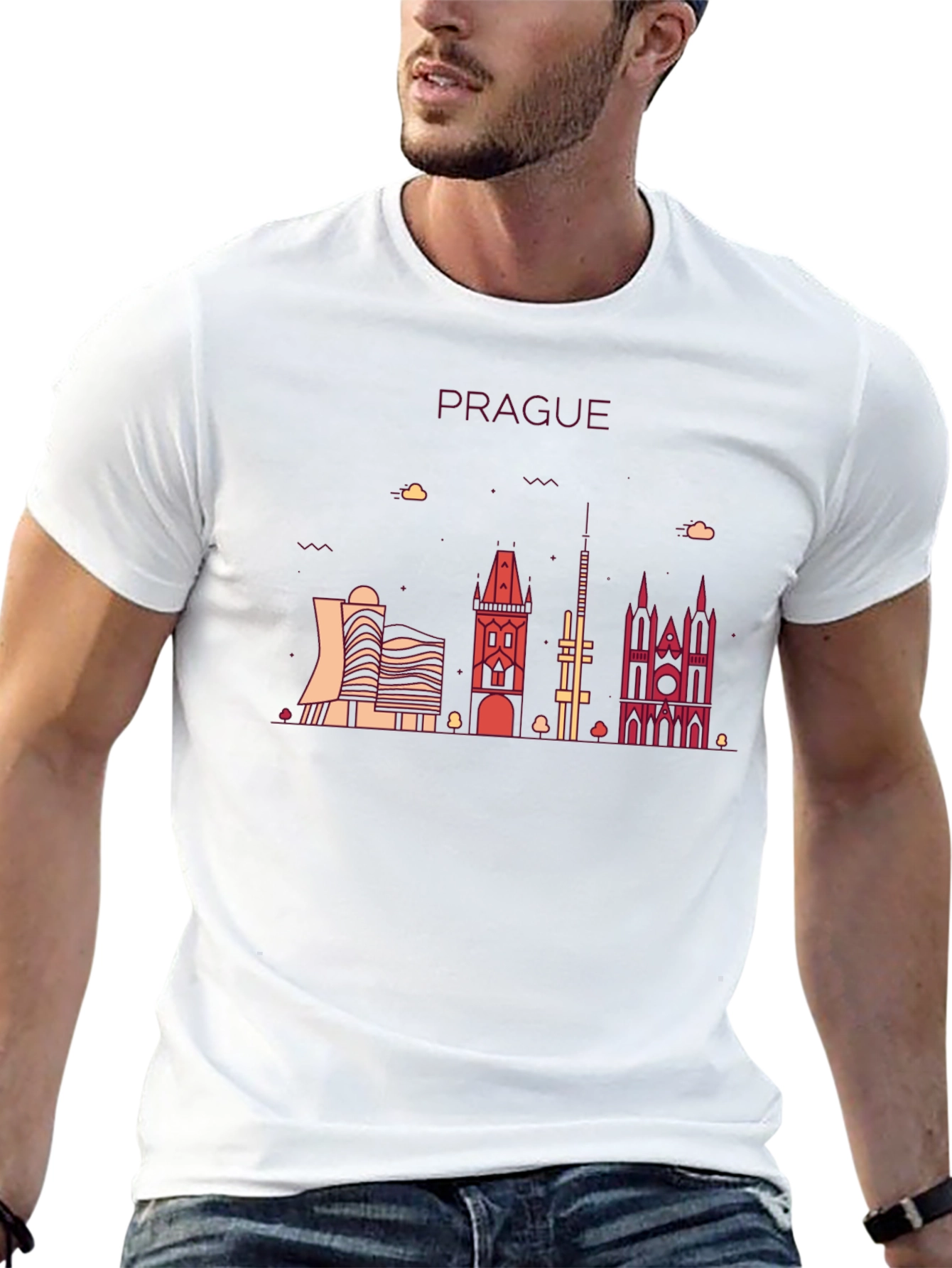Prague Skyline Graphic T-Shirt - Black