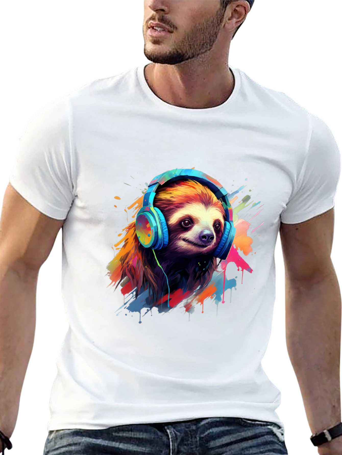 Sloth in Headphones Graphic Tee