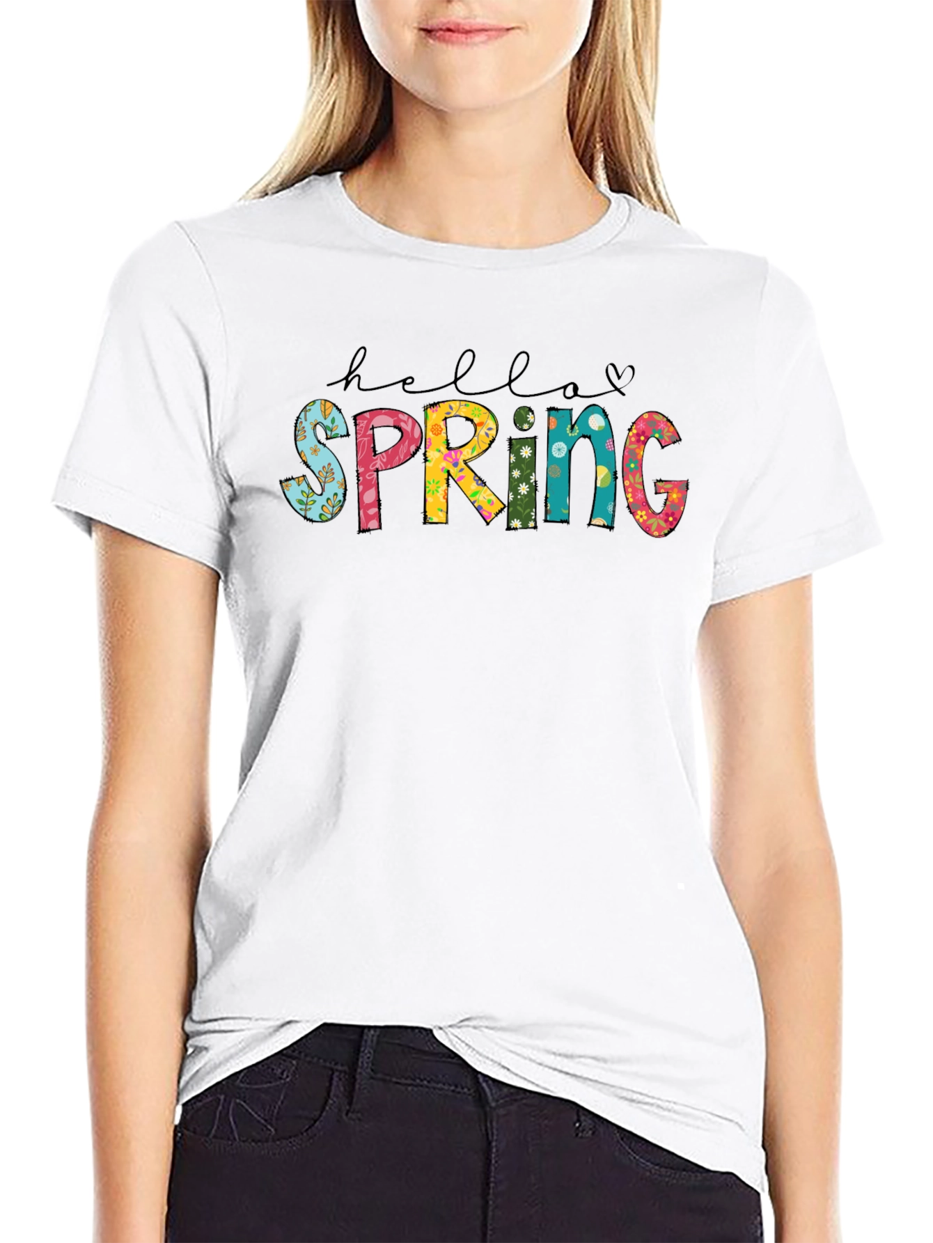 Hello Spring Graphic Tee - Black Cotton Comfort