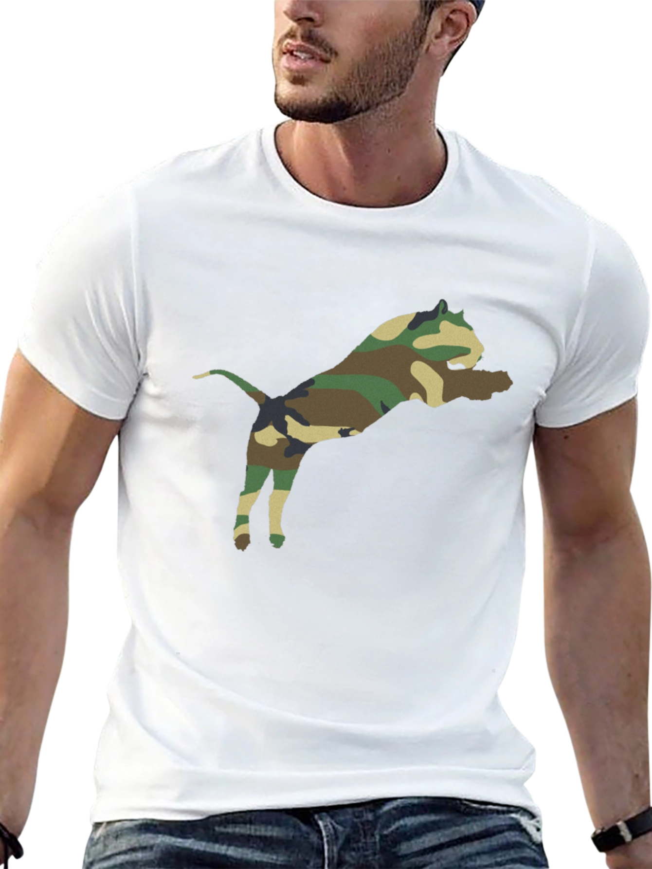 Camo Pitbull T-Shirt – Bold Dog Lover Graphic Tee