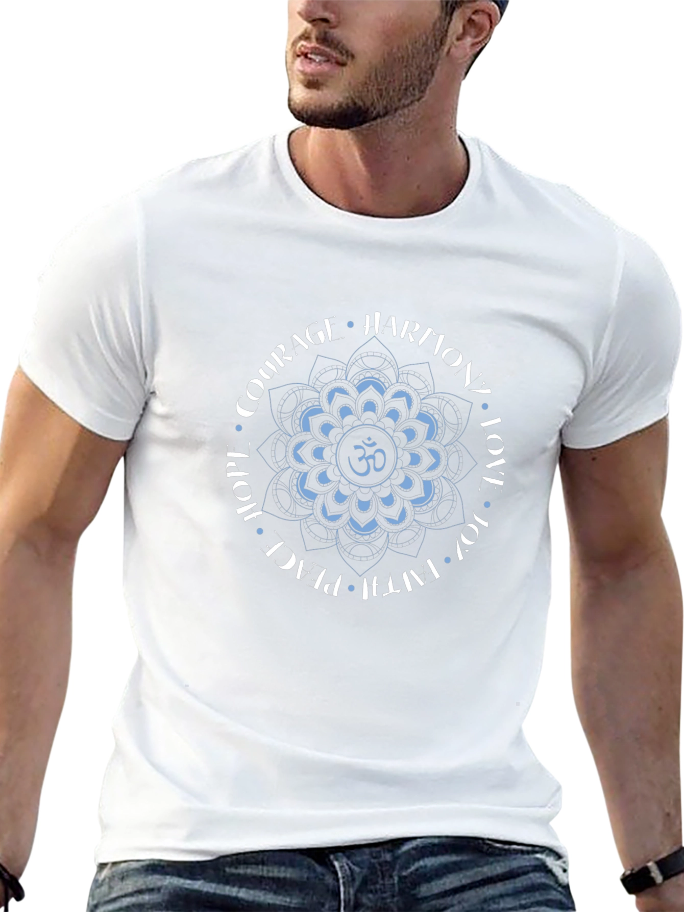 Om Mandala Black T-Shirt - Harmony Love Peace Design