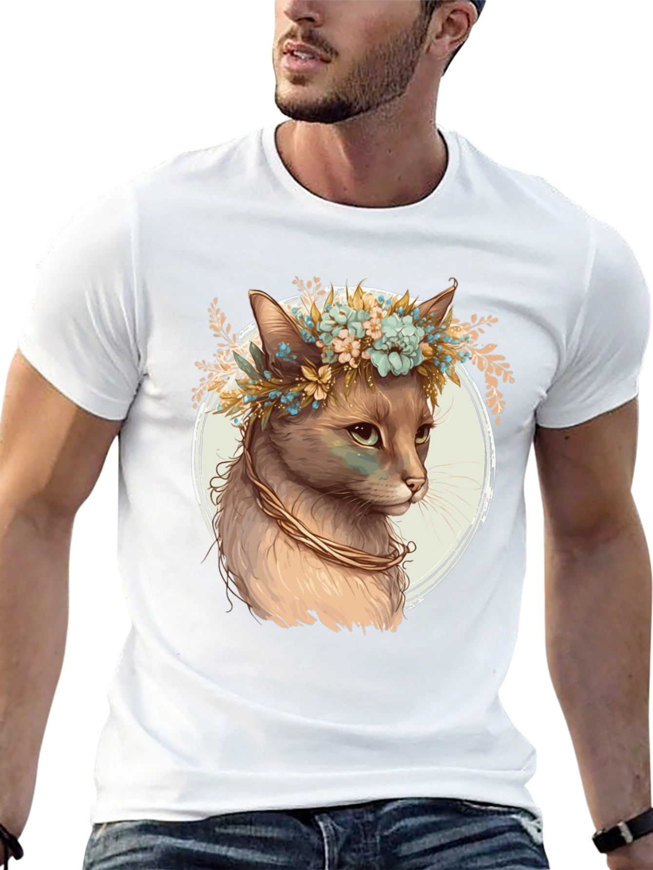 Cat with Flower Crown Graphic Tee