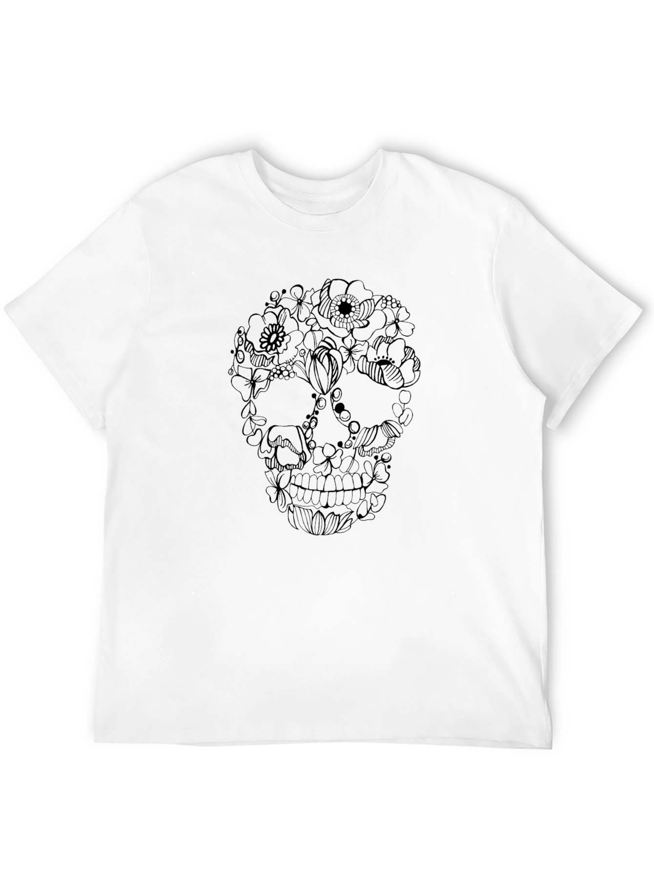 Floral Skull Graphic Black T-Shirt