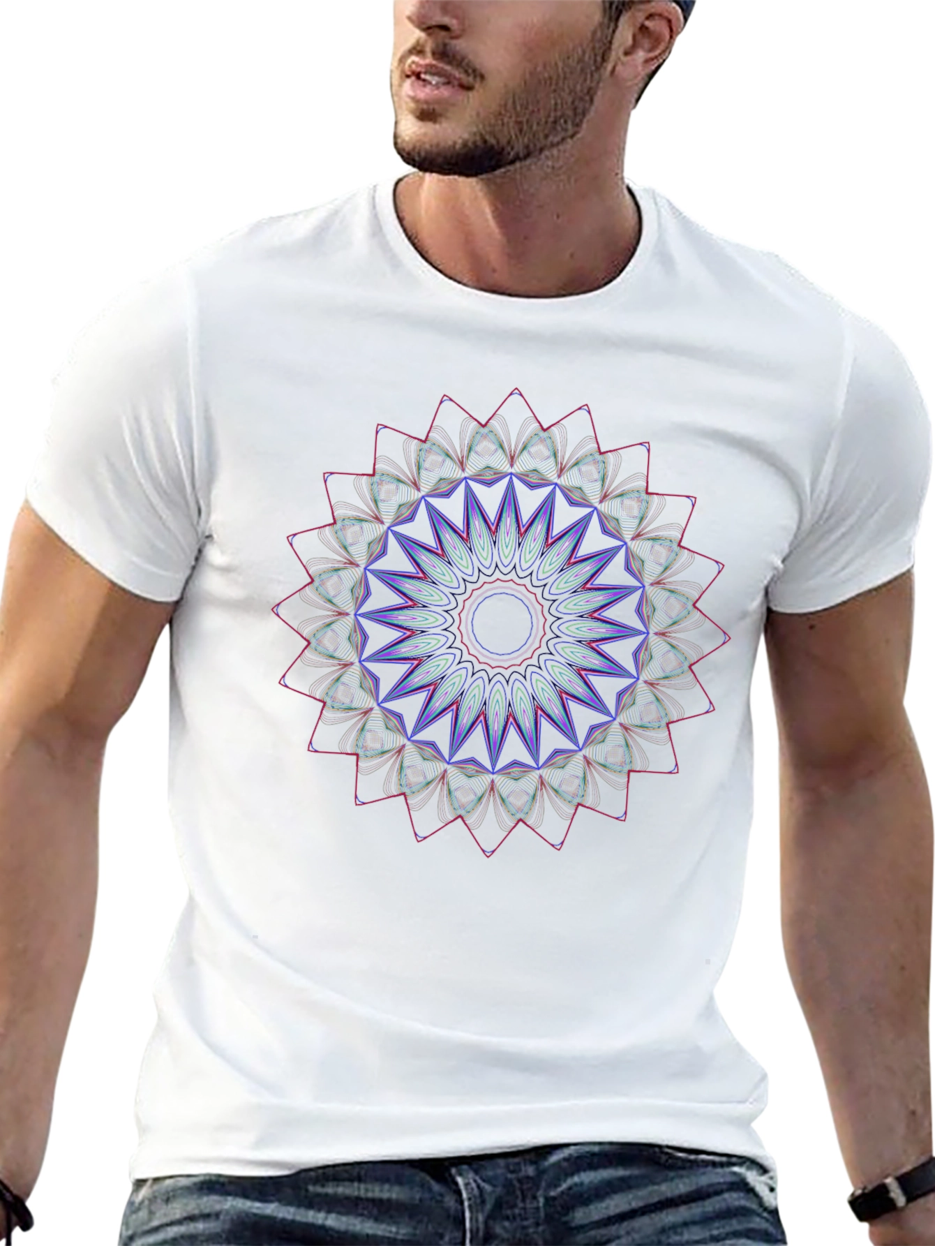 Geometric Mandala Graphic T-Shirt - Black