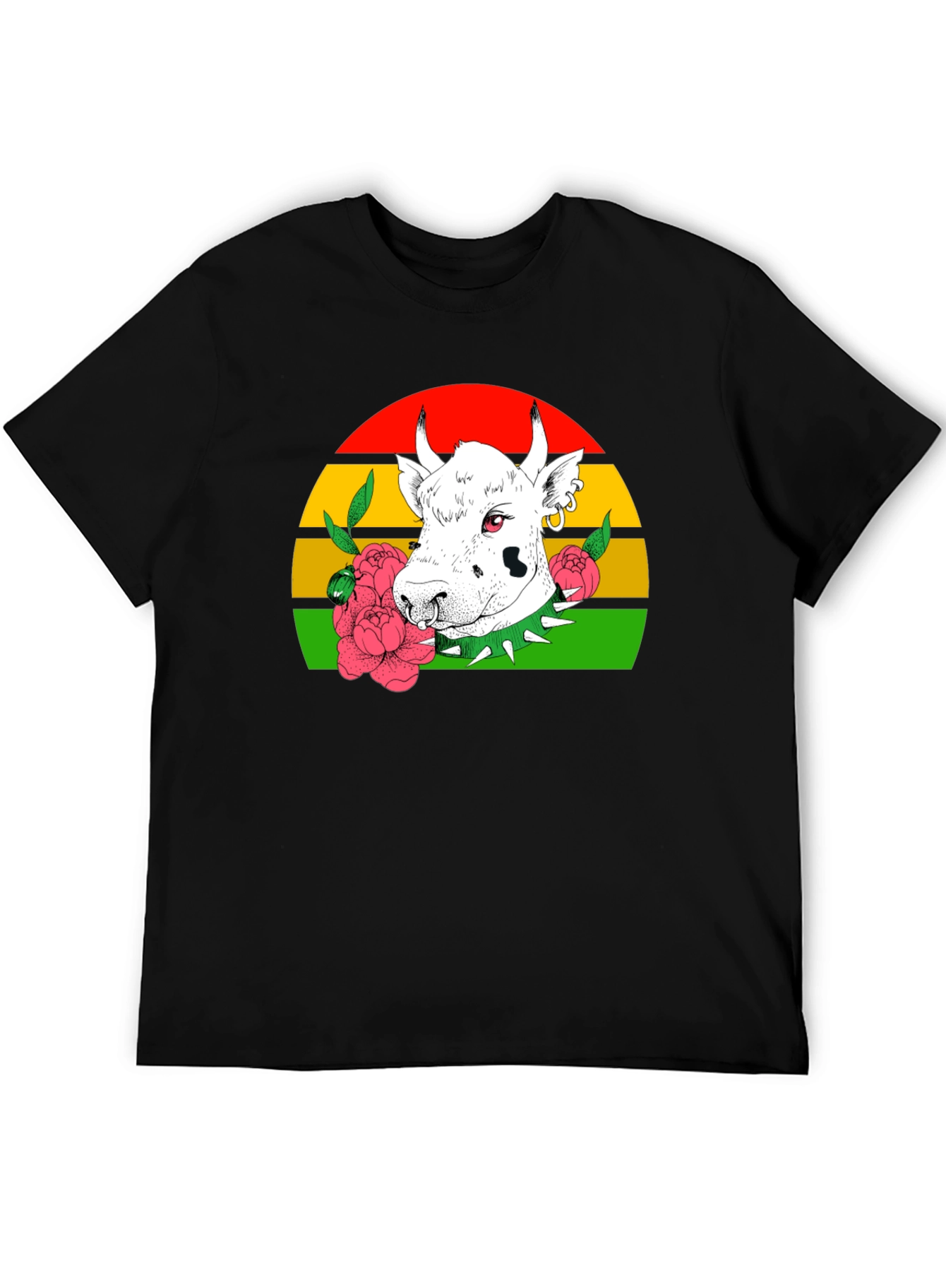 Cow Punk T-Shirt - Striped Sunset Backdrop