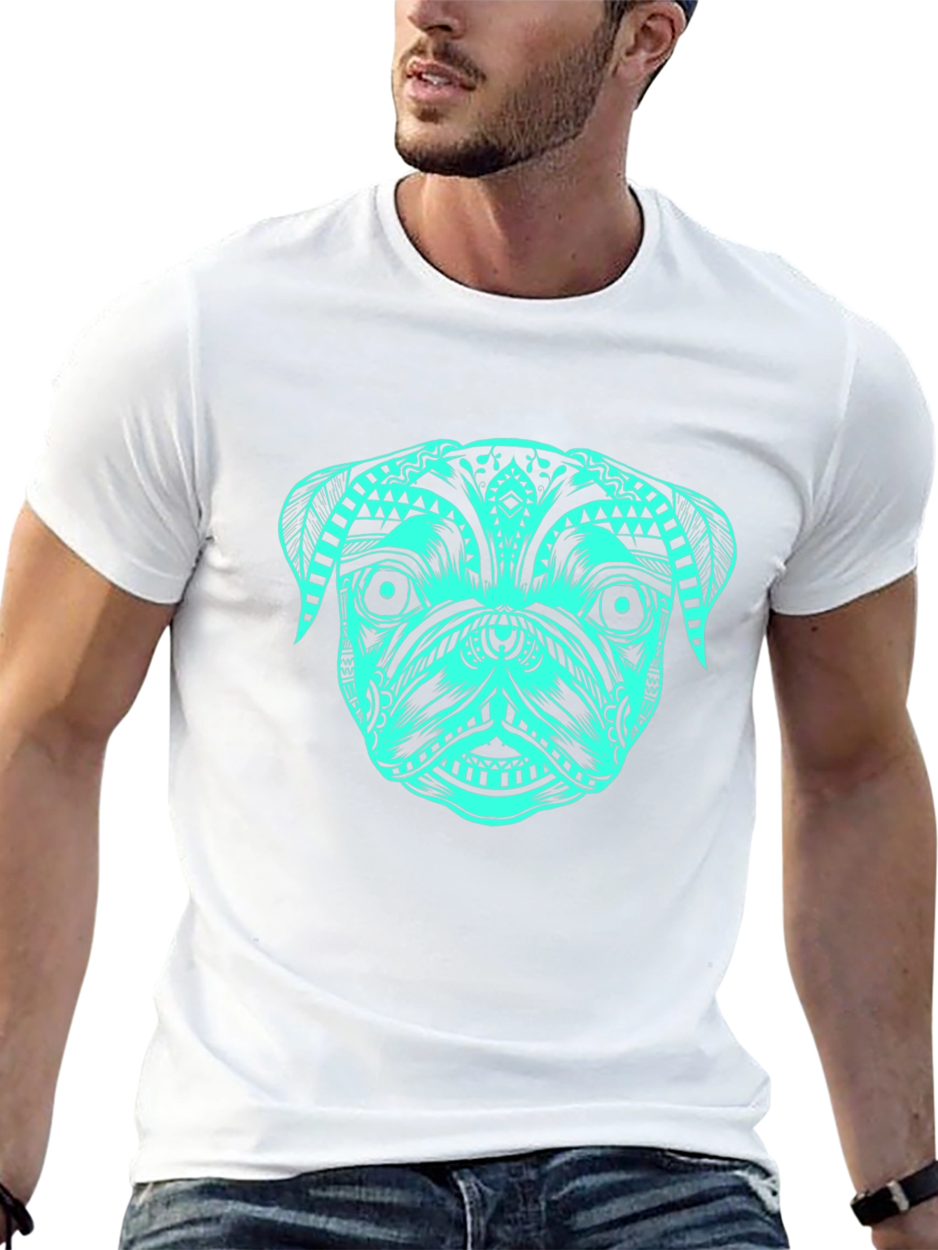 Tribal Pug T-Shirt – Bold Teal Dog Lover Graphic Tee