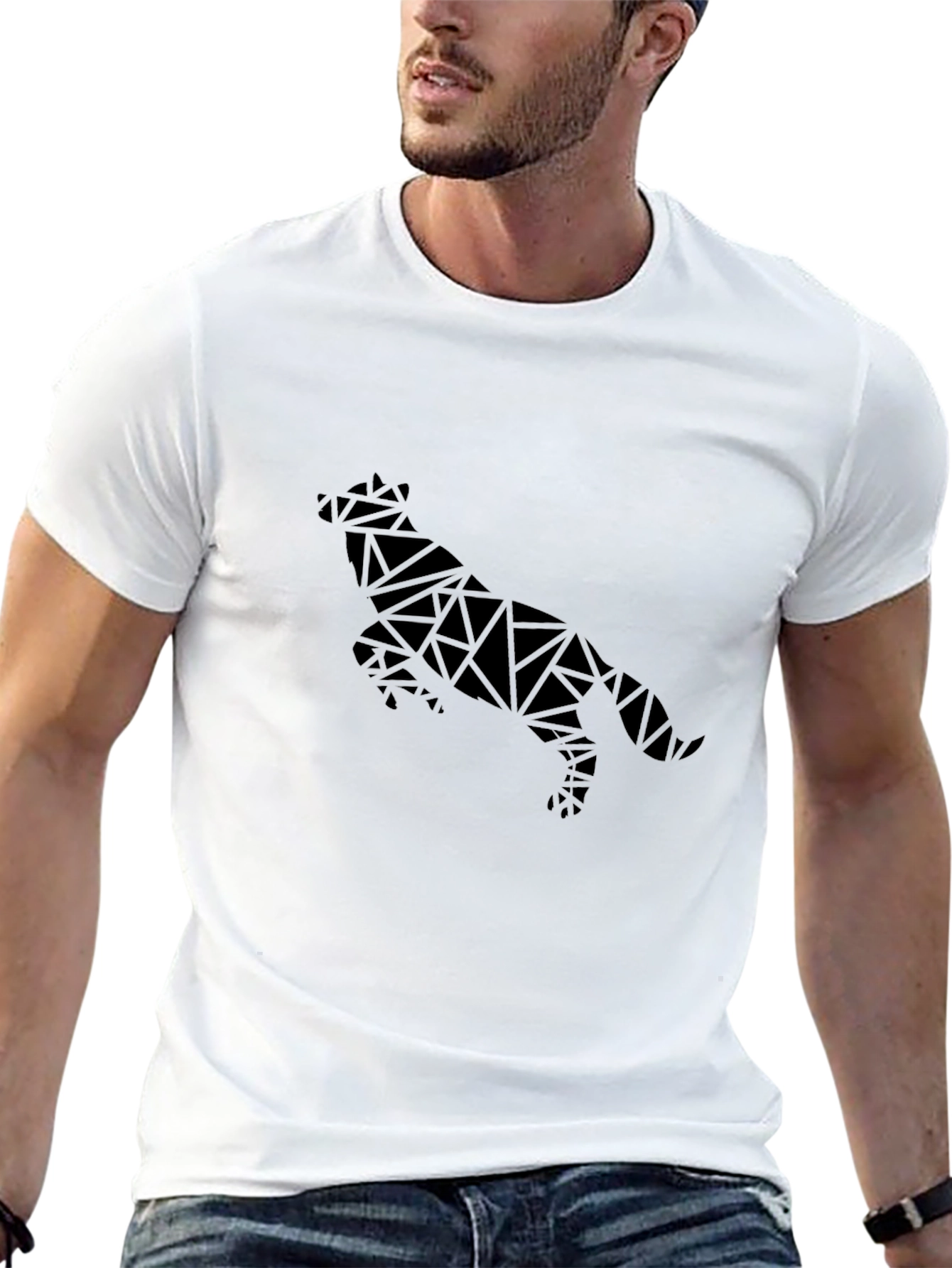 Geometric Wolf Graphic Tee - Black