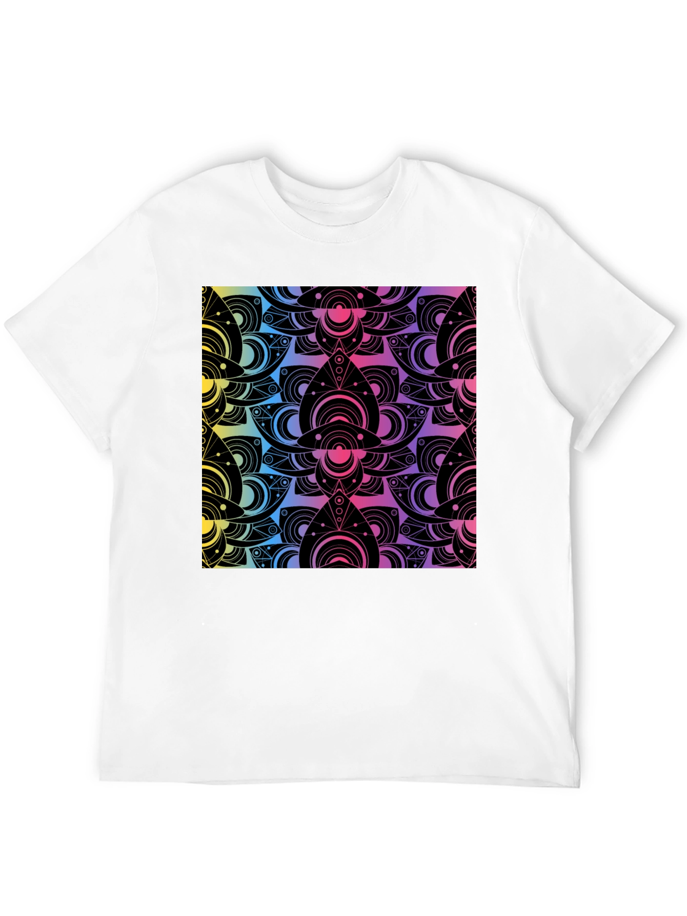 Psychedelic Lotus Pattern Black T-Shirt