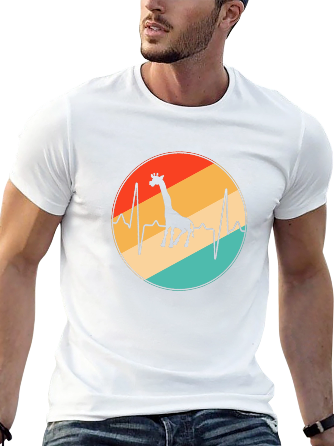 Giraffe Heartbeat Graphic Tee - Retro Style