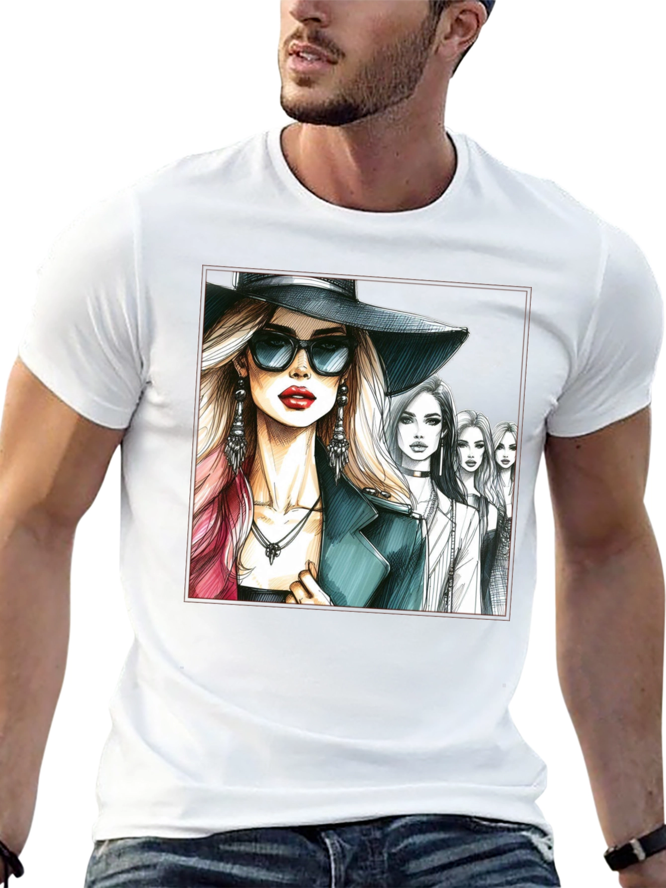 Stylish Women Sketch Graphic T-Shirt - Black