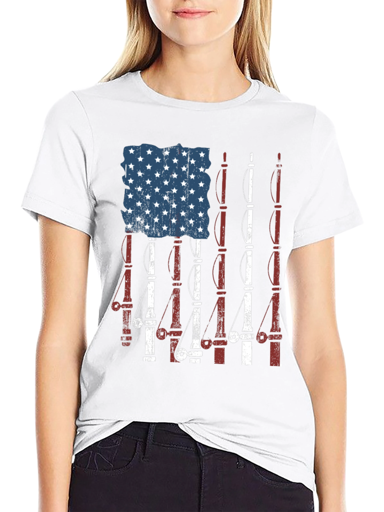 American Flag Fishing Rods T-Shirt - Patriotic Angler Tee