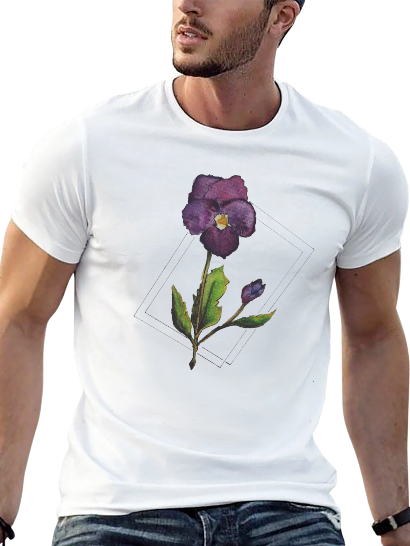 Violet Flower Graphic T-Shirt - Casual Style