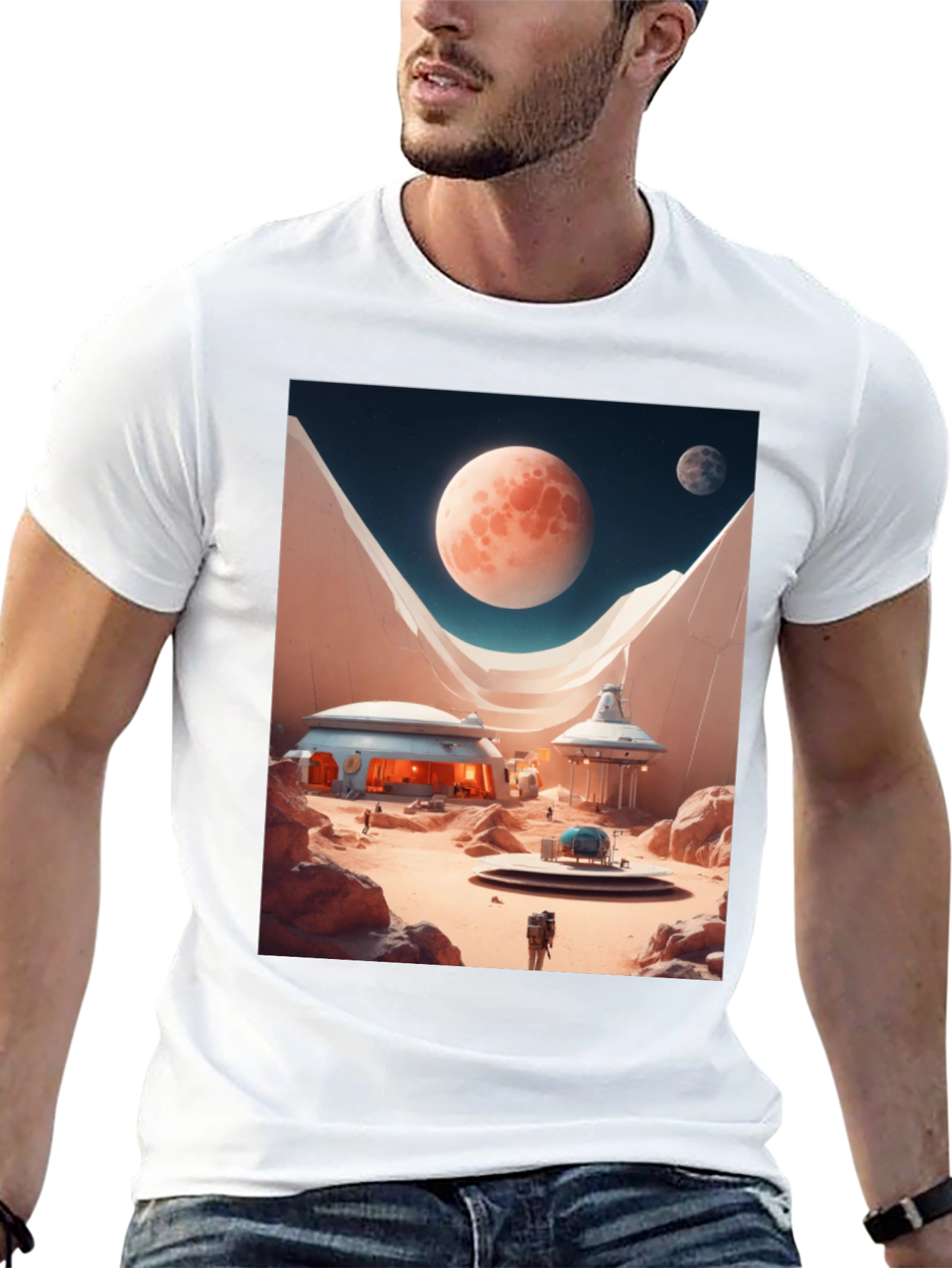 Sci-Fi Mars Landscape Graphic T-Shirt