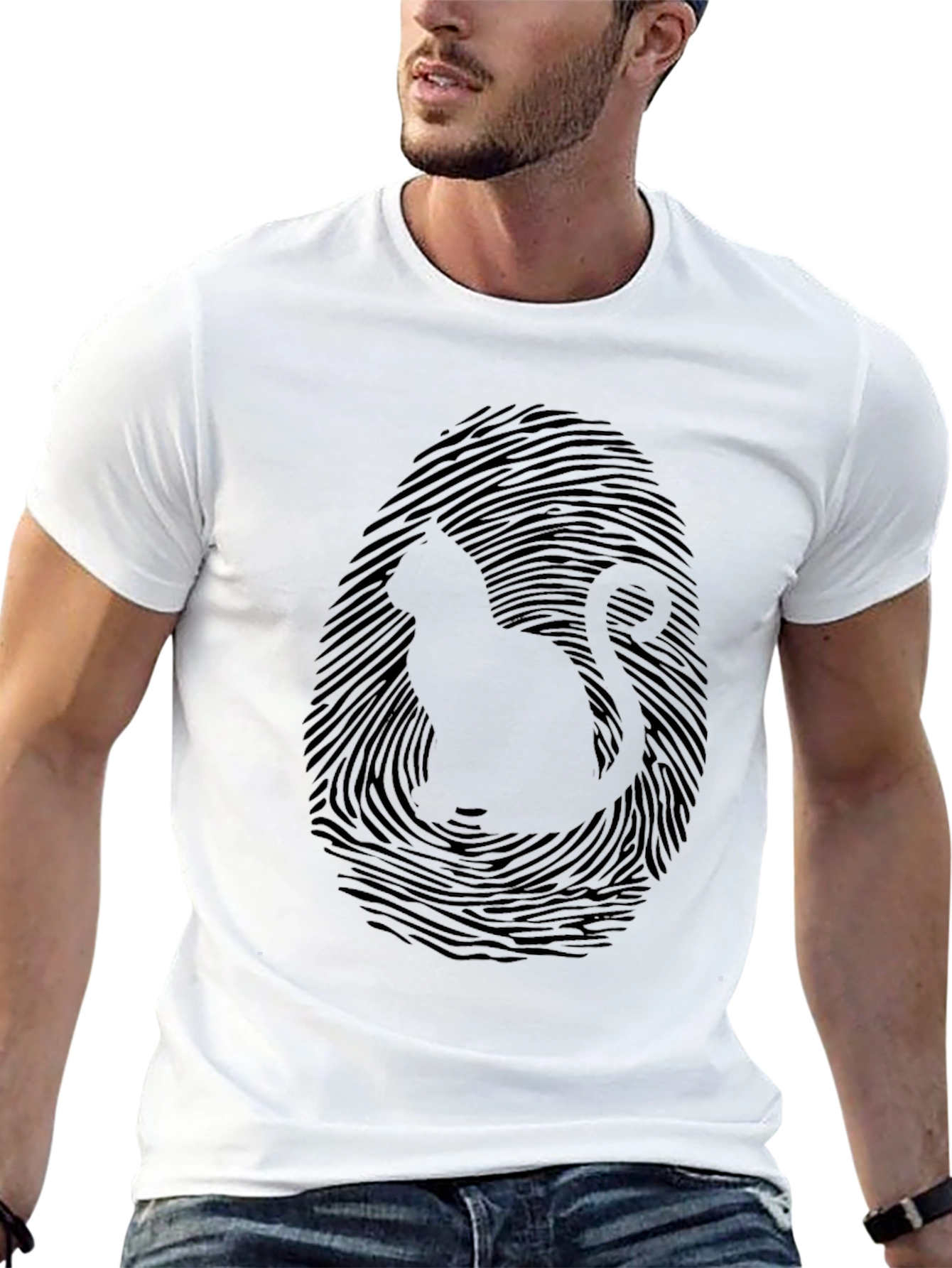 Cat Fingerprint Graphic Tee - Unique Black T-Shirt