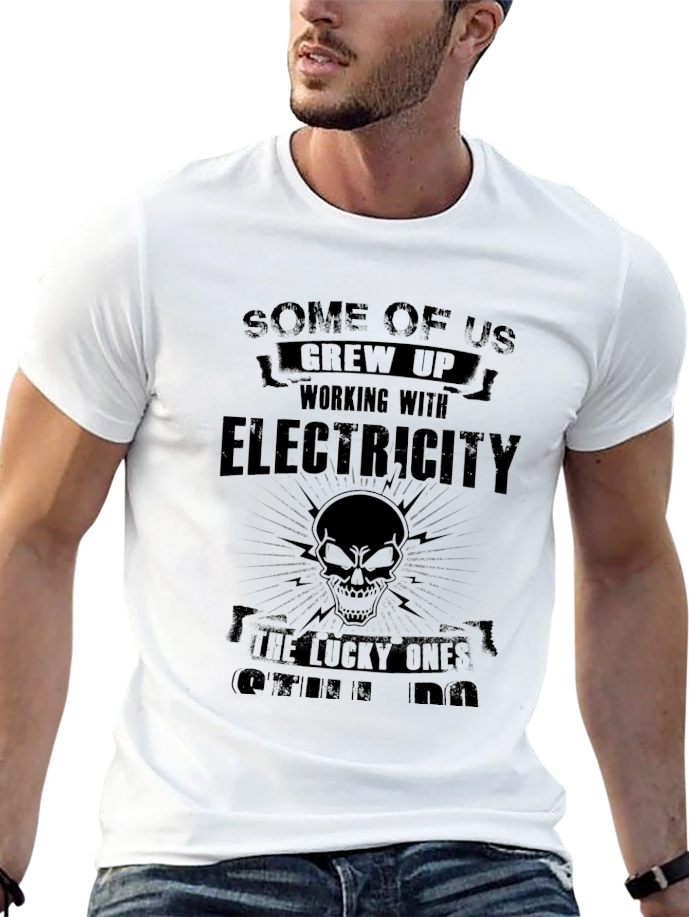 Electricity Skull Graphic Tee - Black Cotton Shirt