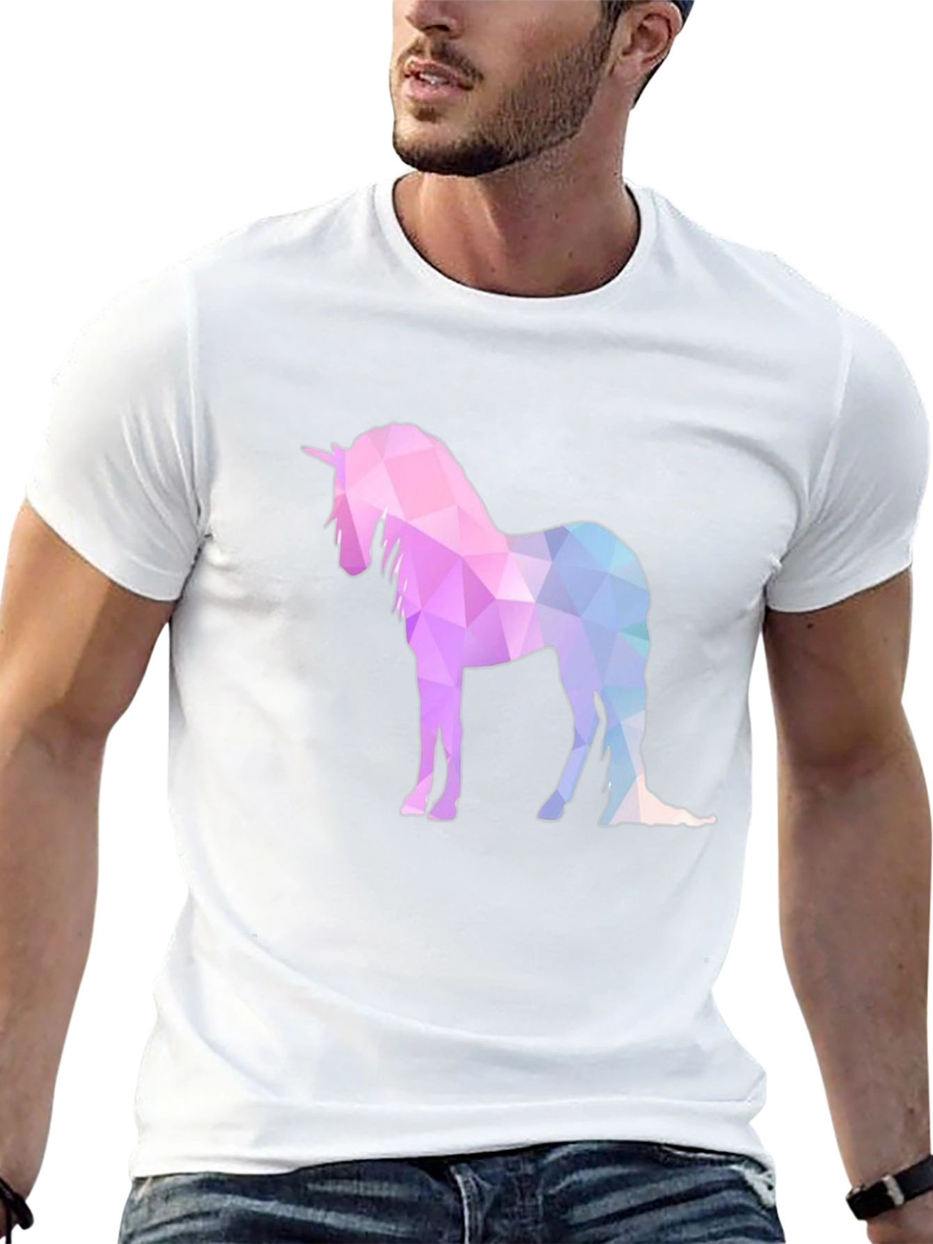 Geometric Unicorn Graphic T-Shirt - Black