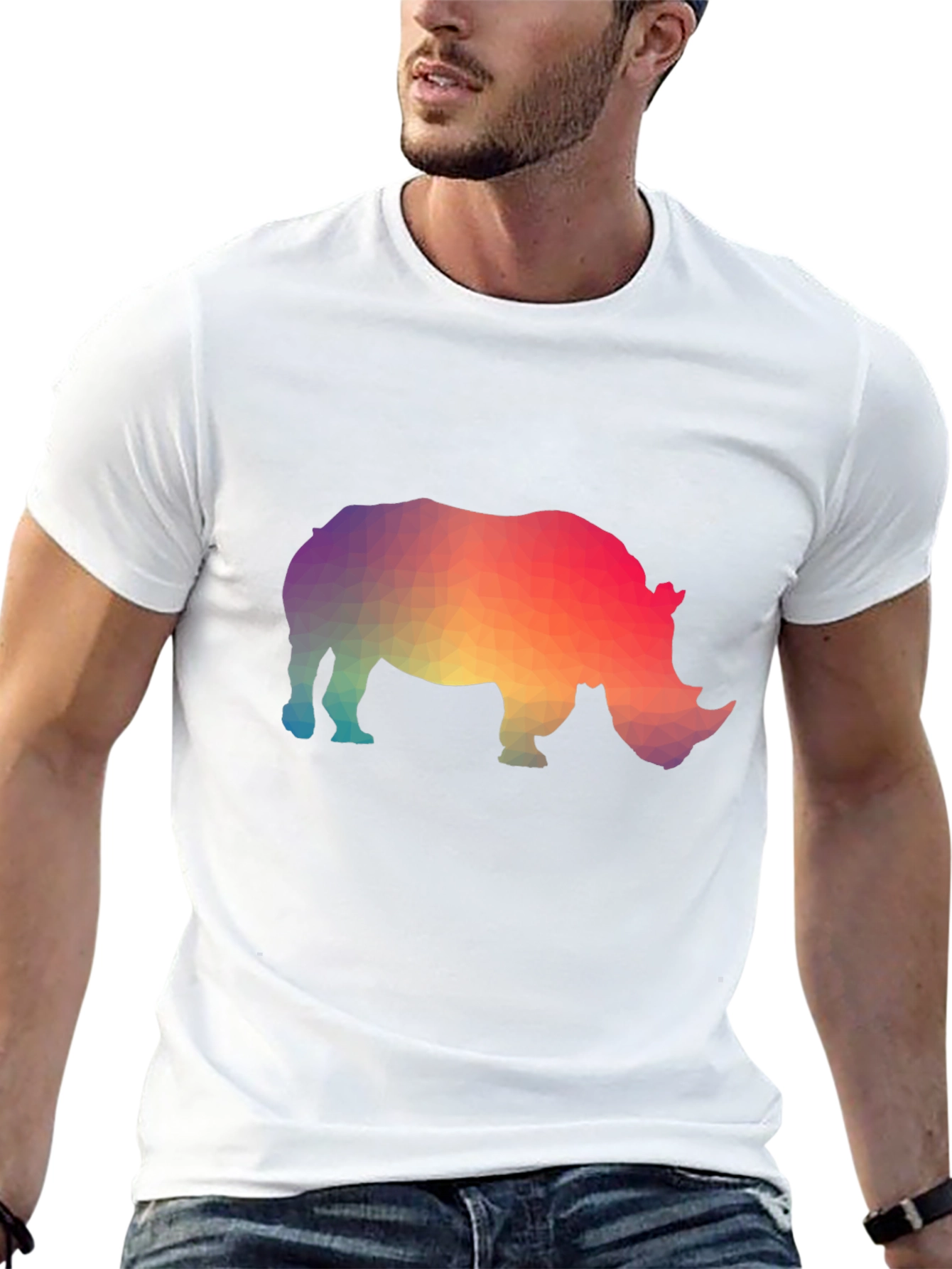 Geometric Rhino Graphic T-Shirt - Trendy Animal Tee