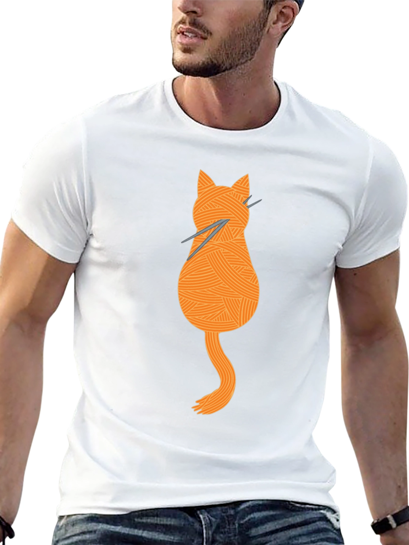 Knitting Cat Tee - Yarn Lovers Graphic T-Shirt