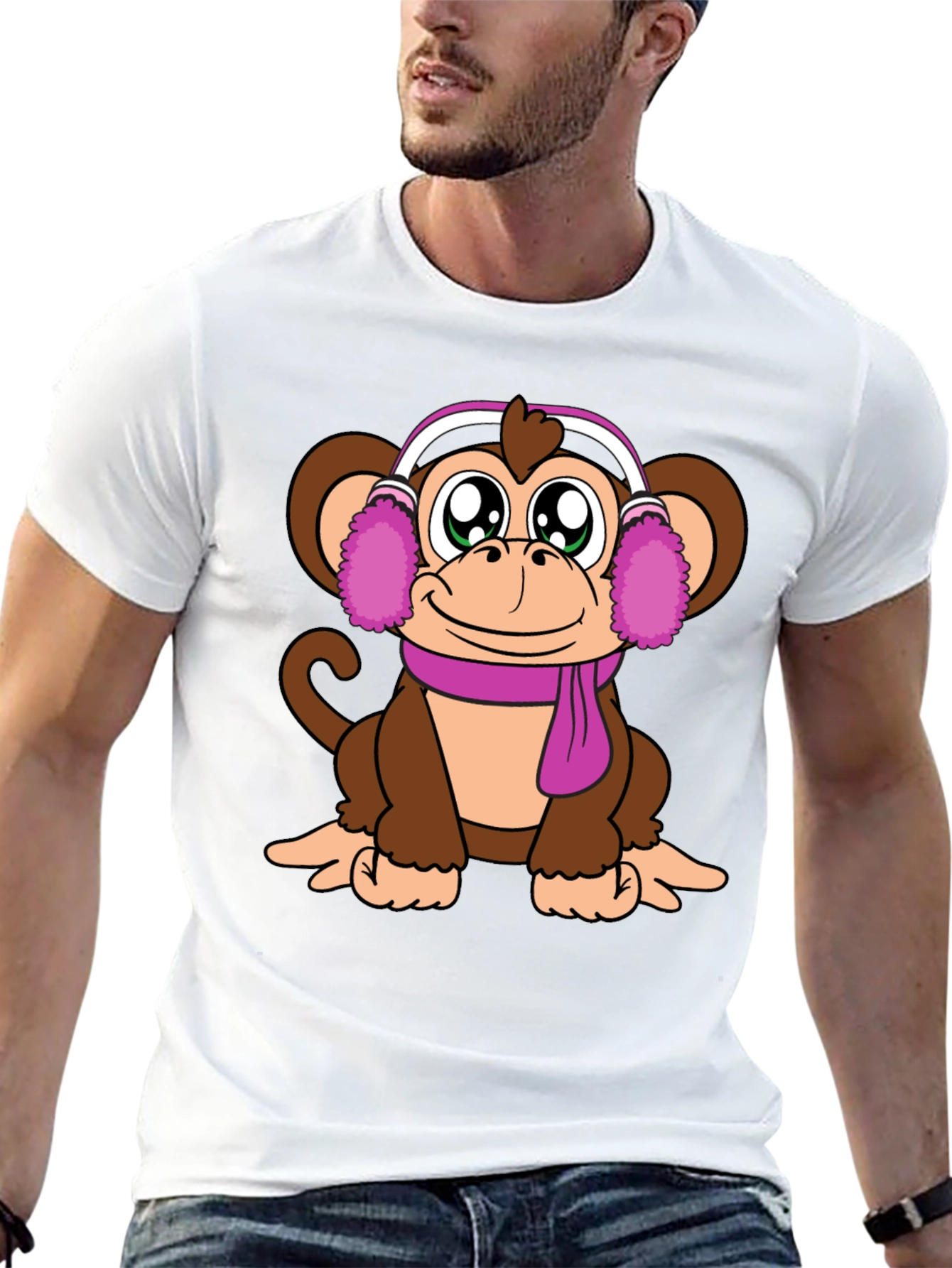 Cute Monkey with Earmuffs Graphic Tee
