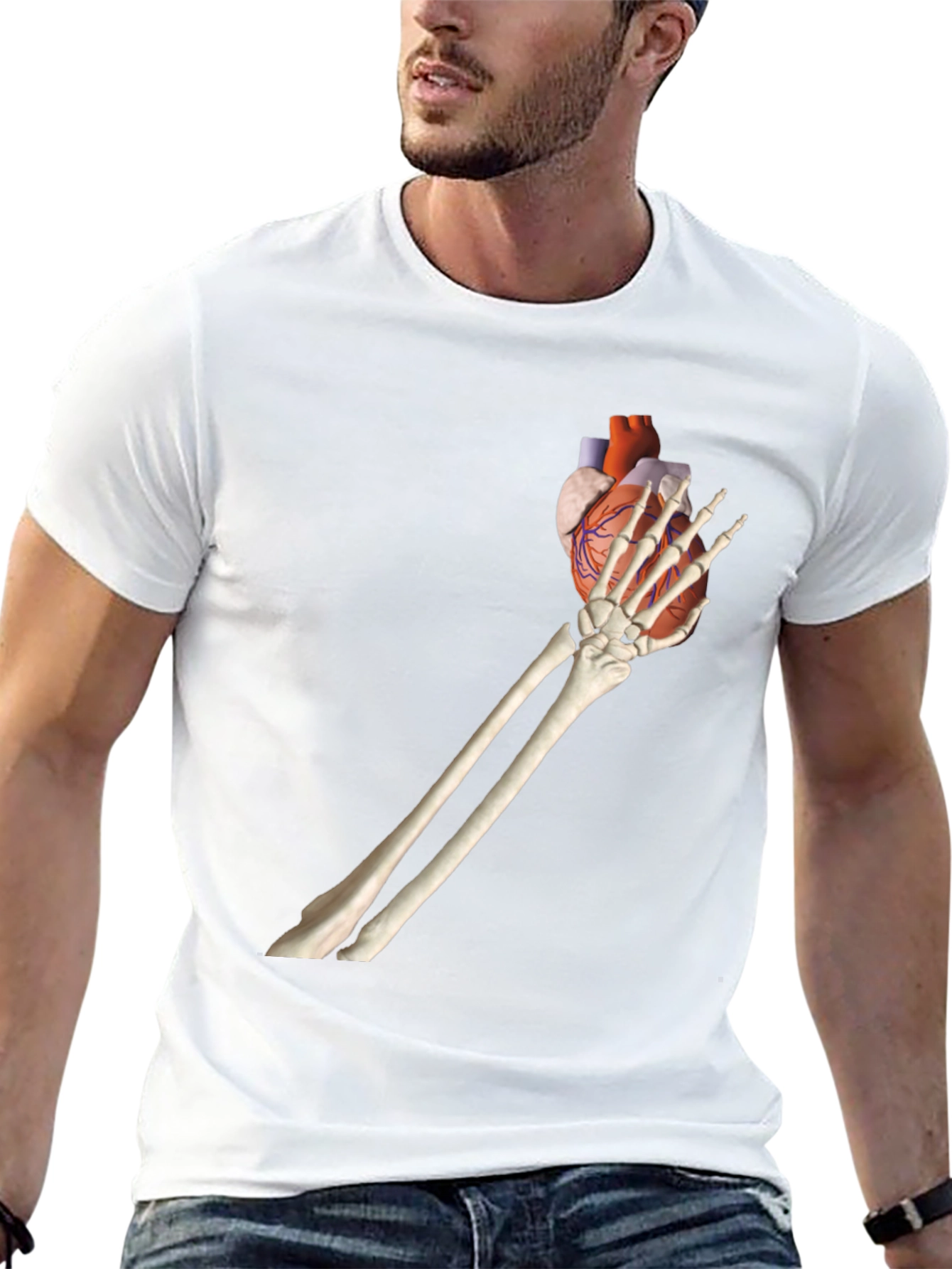 Skeleton Hand Holding Heart Graphic Tee