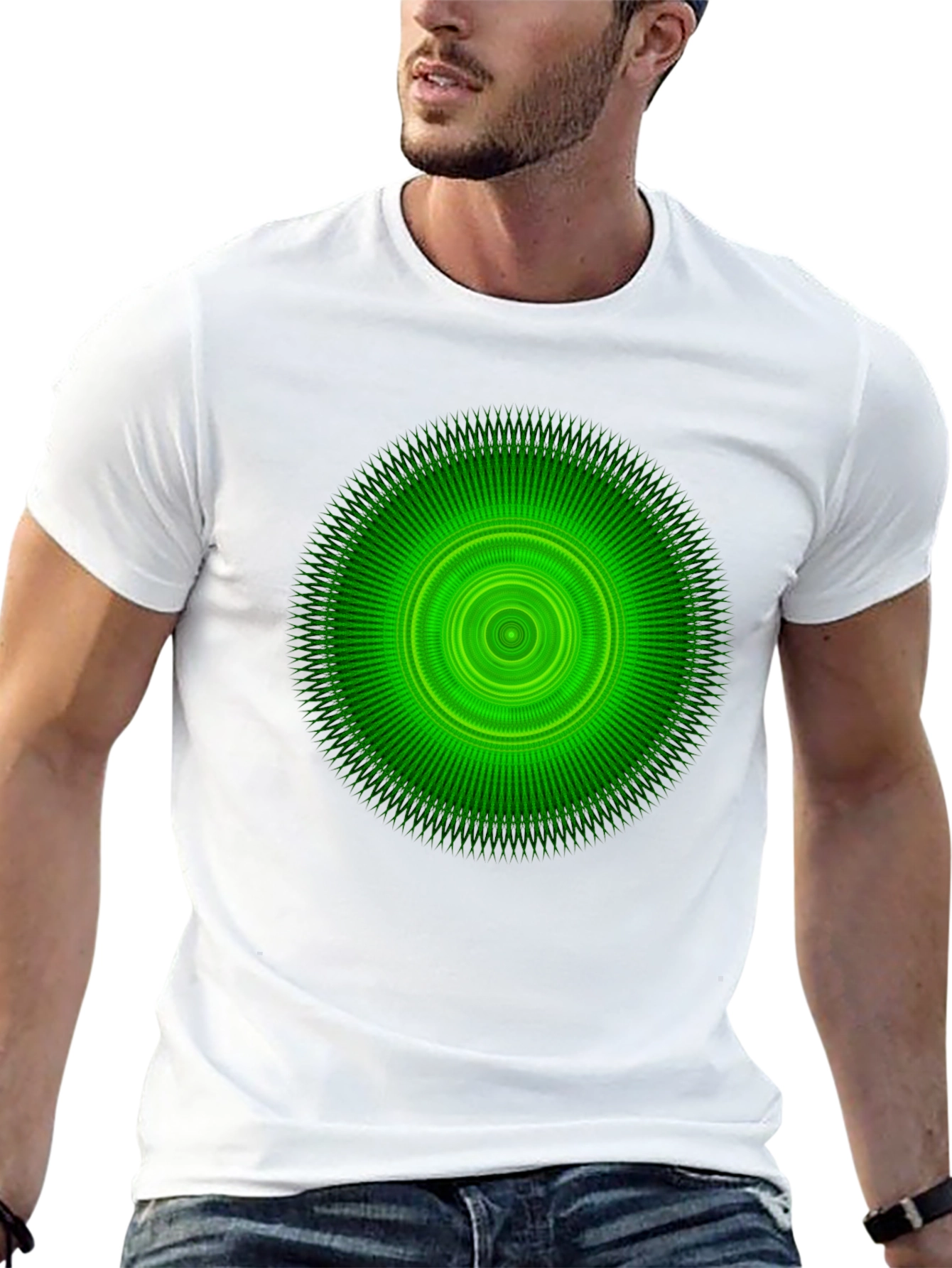 Green Circular Graphic Black T-Shirt