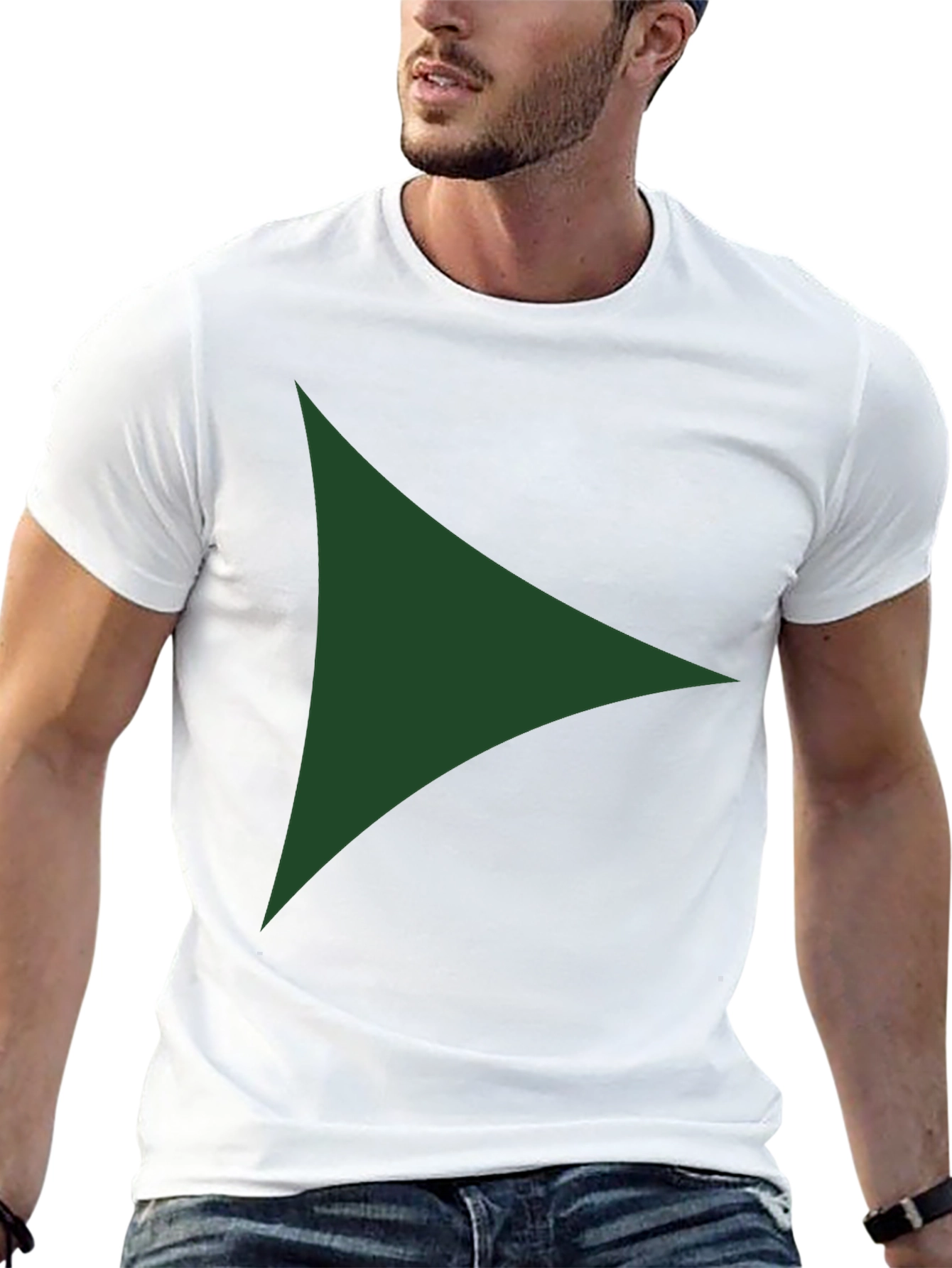 Modern Green Triangle Graphic Black T-Shirt