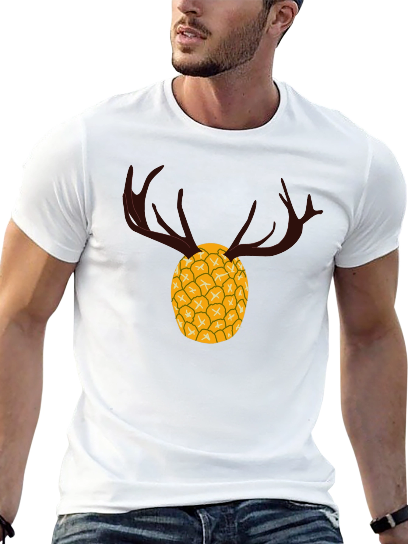 Pineapple Deer Graphic Tee - Unique Black T-Shirt