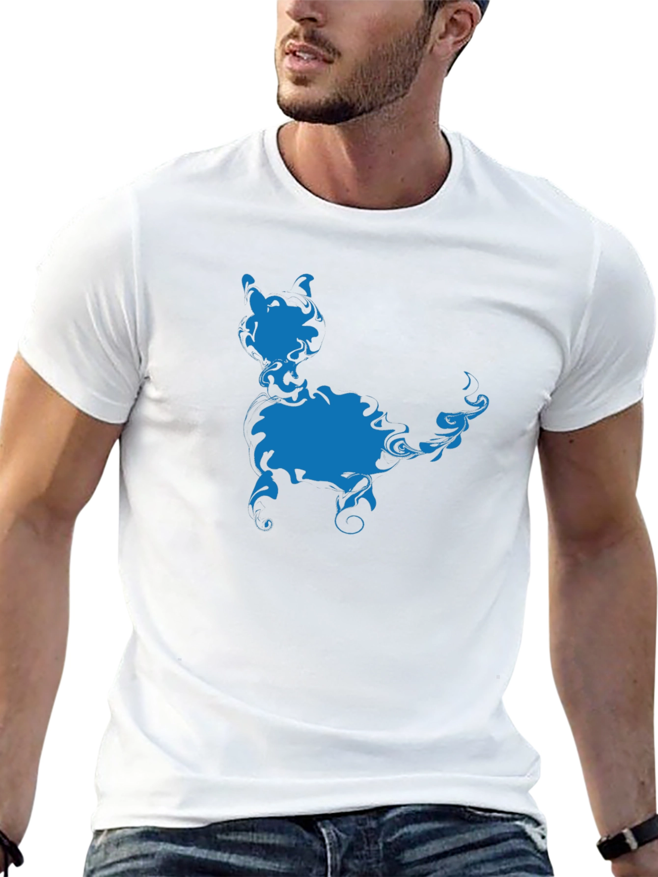Blue Cat Silhouette Black T-Shirt