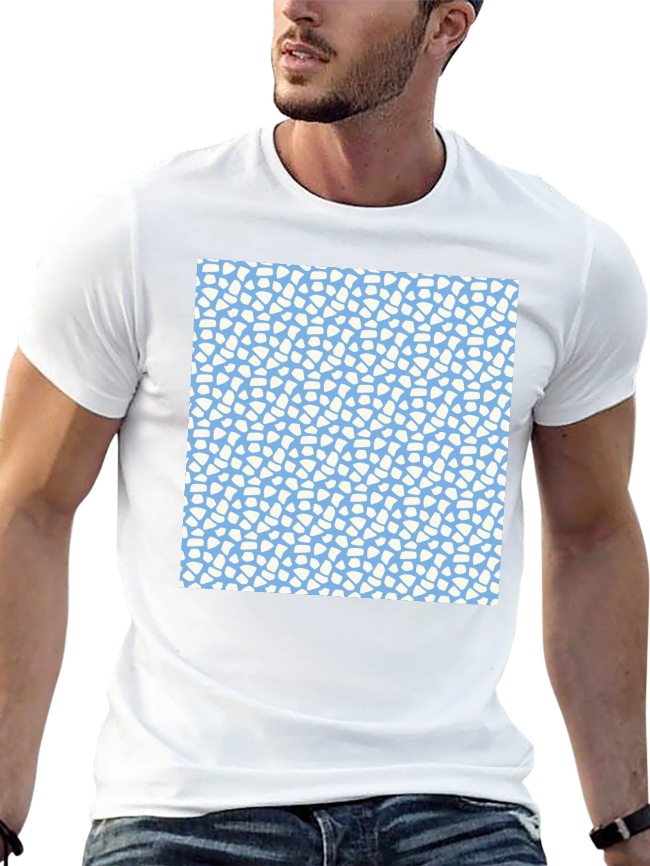 Abstract Pattern Tee - Light Blue and White