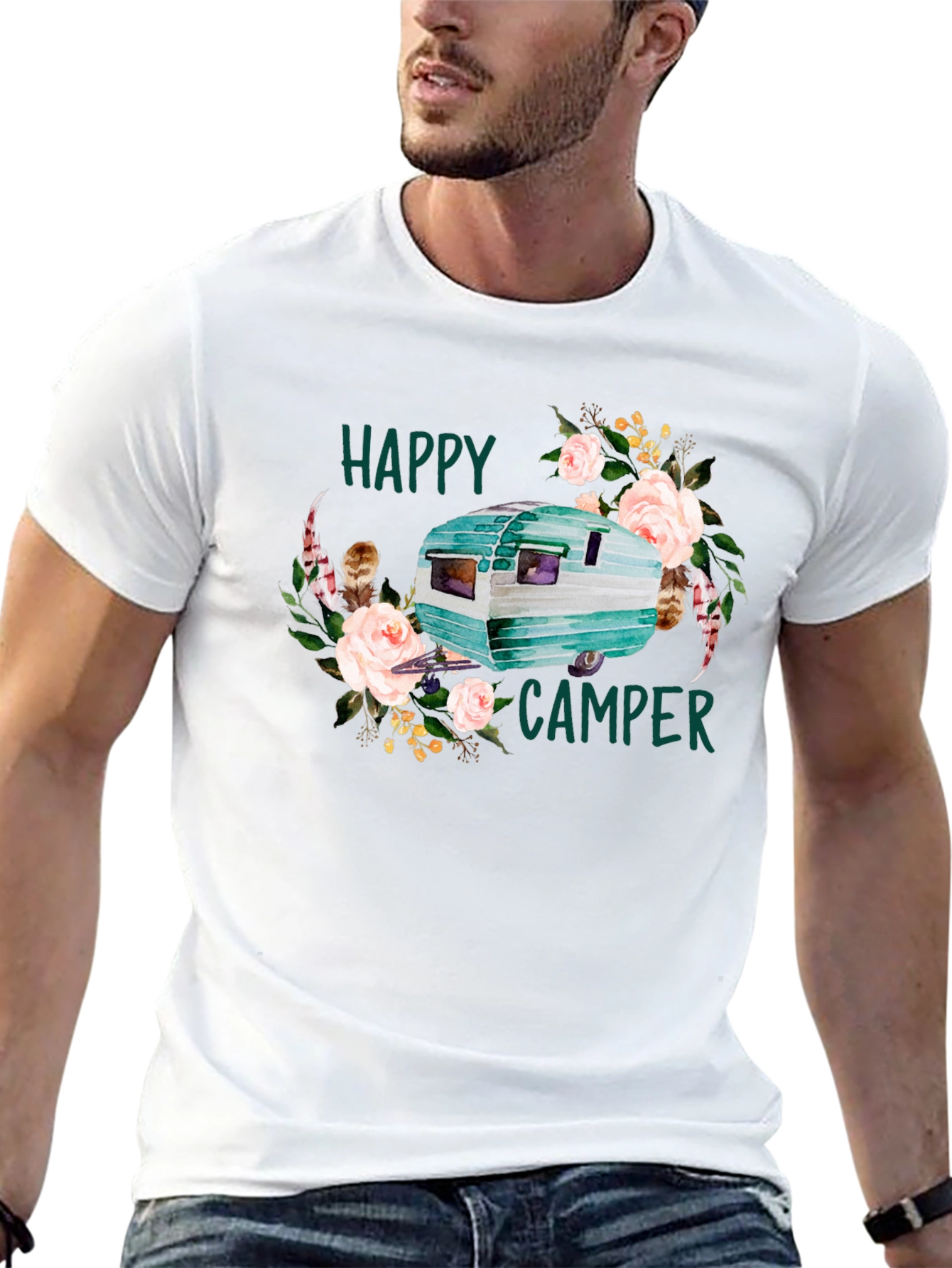 Happy Camper Floral Graphic T-Shirt