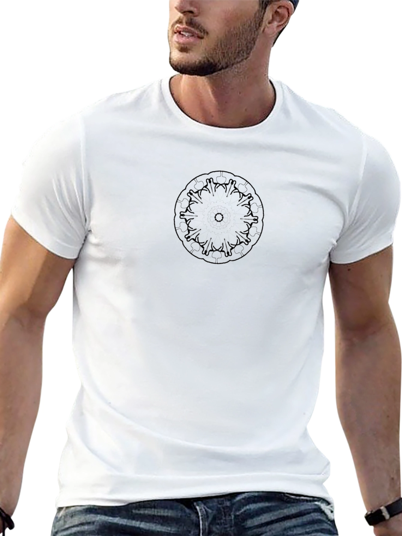 Modern Mandala Print Black Crew Neck T-Shirt