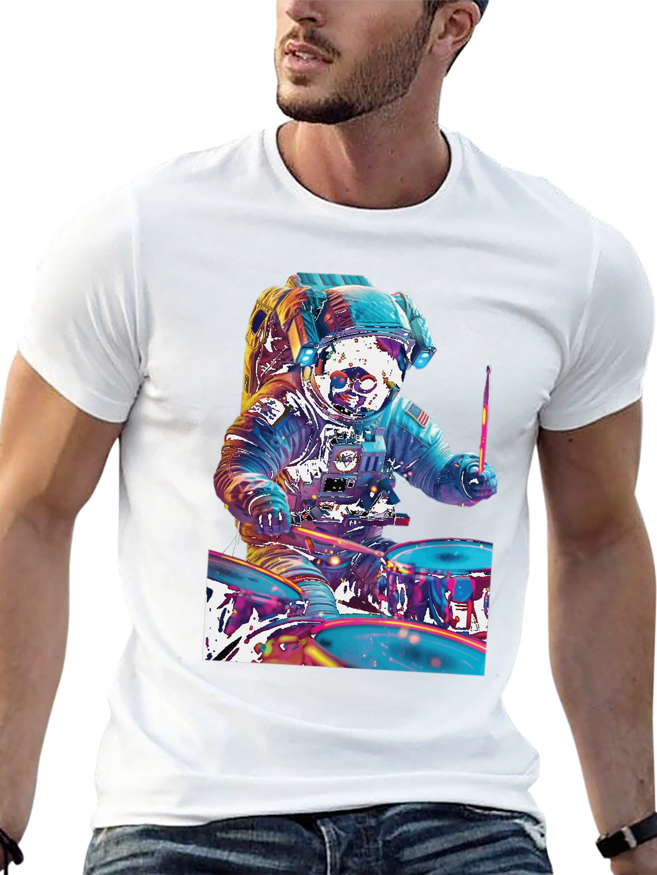 Astronaut Drummer Graphic T-Shirt