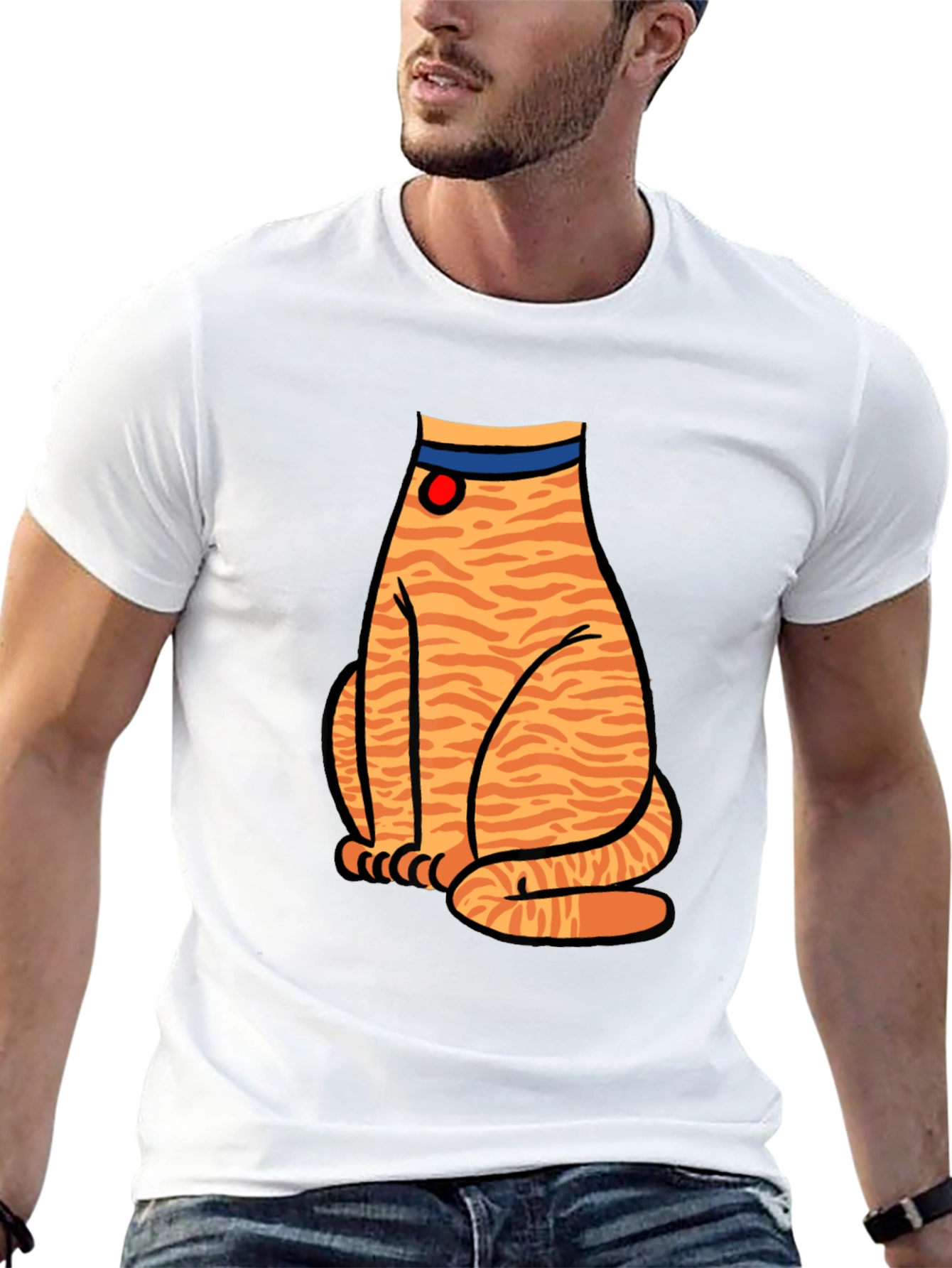 Striped Cat Graphic T-Shirt - Unisex Black Tee
