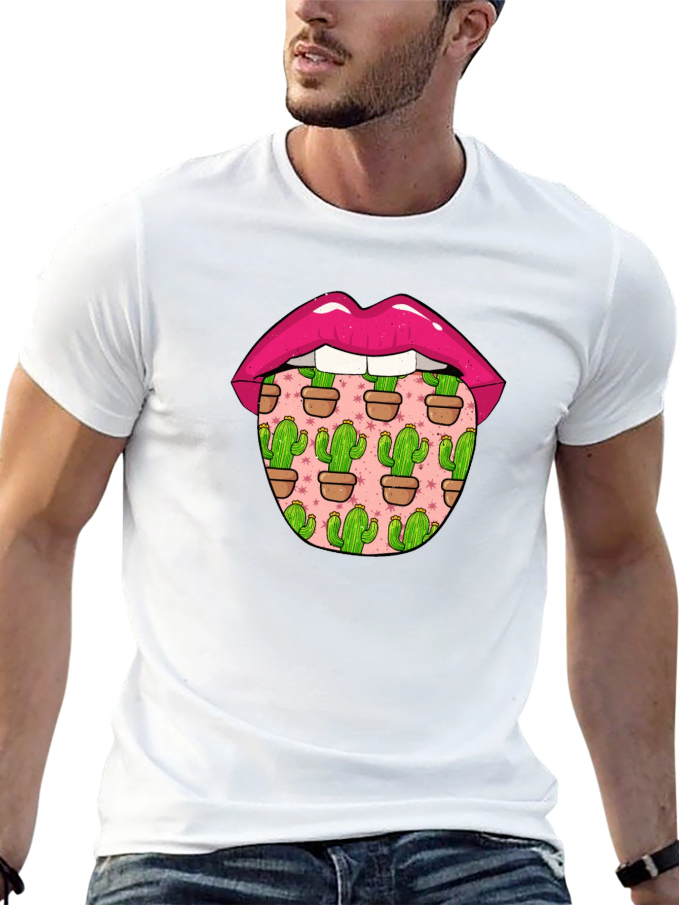 Cactus Tongue Graphic Tee - Novelty Lip Design