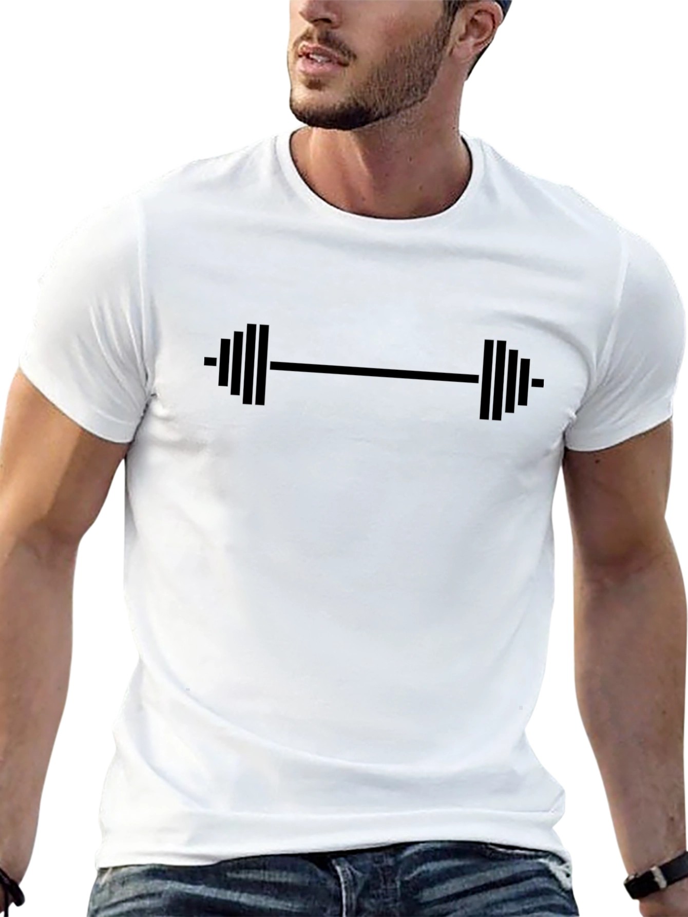 Black Gym Barbell Graphic Tee - Workout Shirt